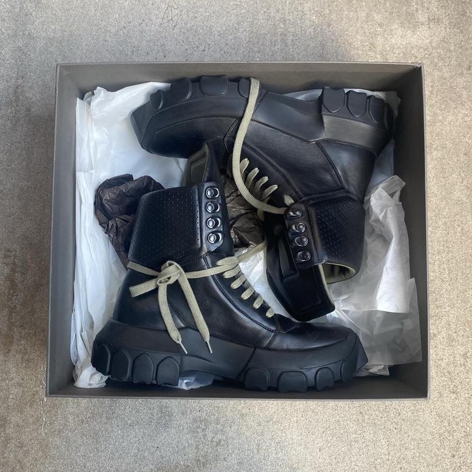 Rick Owens Tractor Dunk Hiking Boots Black Leather... - Depop