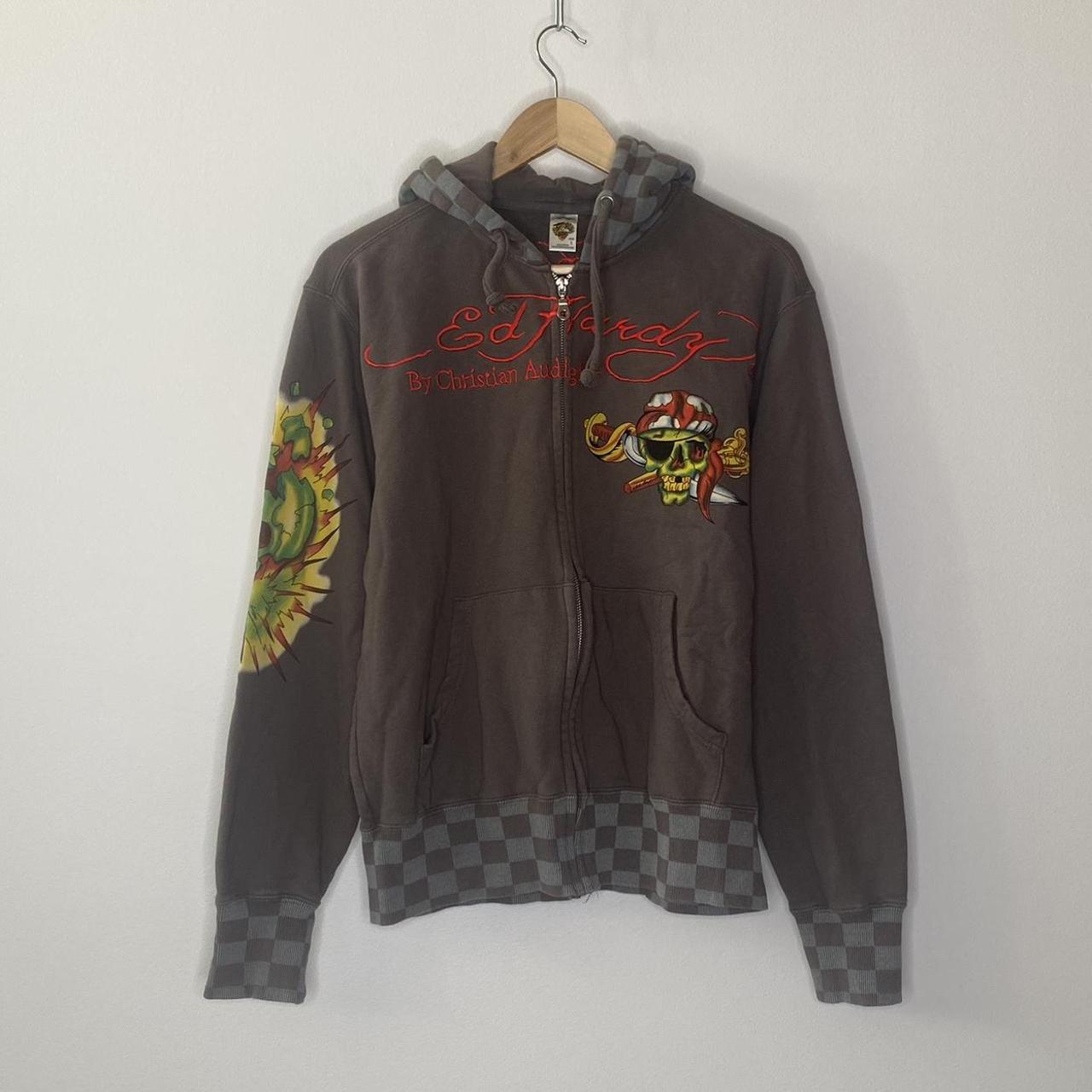 Ed Hardy, Tops, Vintage Ed Hardy Checkered Zip Hoodie