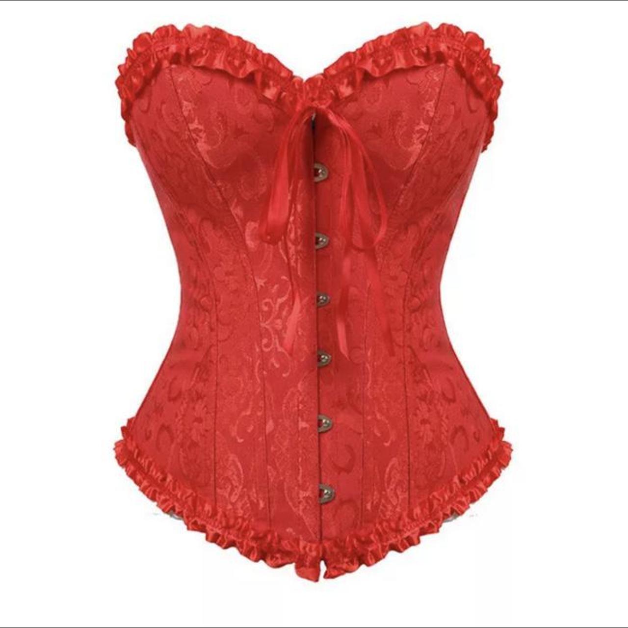 Red Bustier Floral Corset Size L (as shown in 3rd... Depop