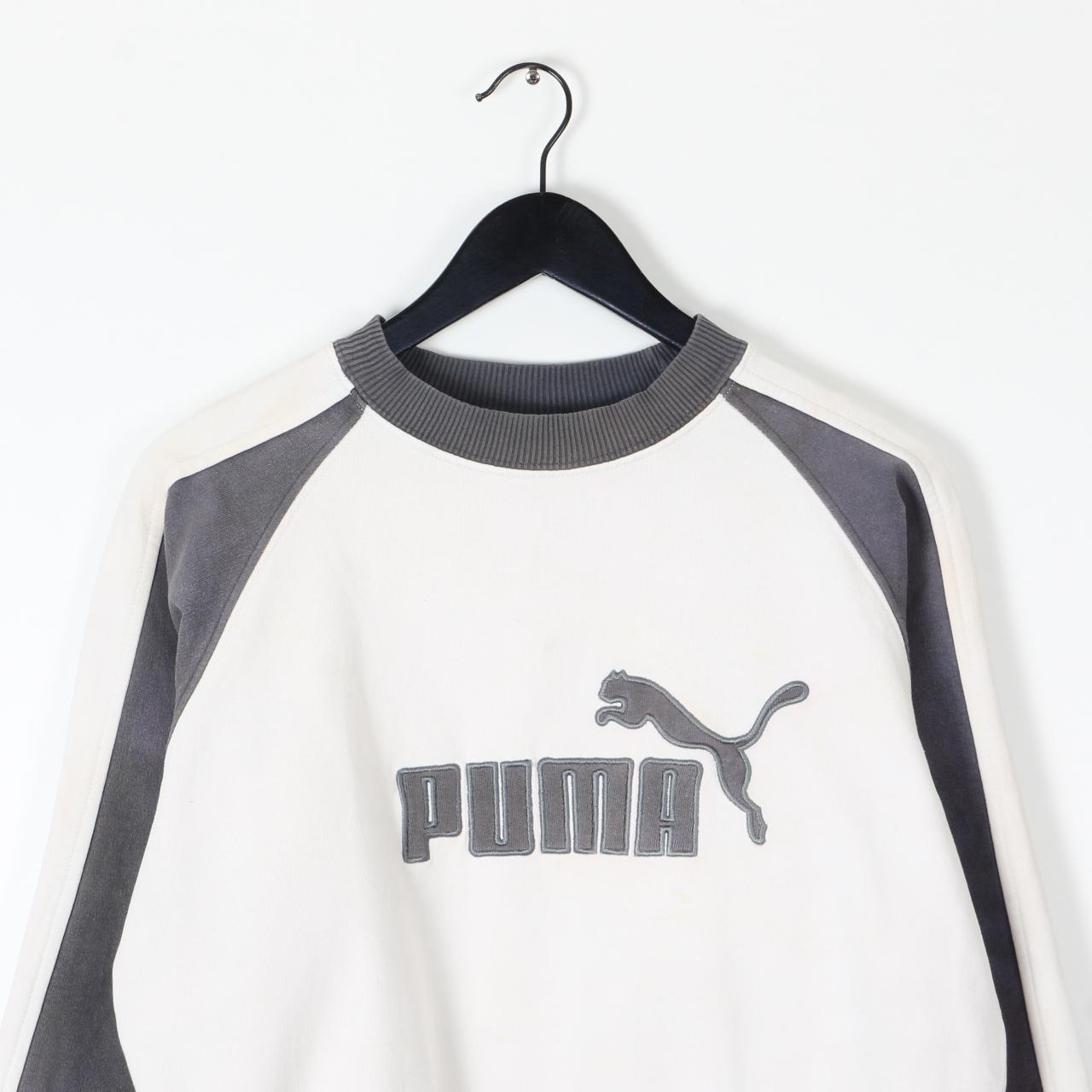 Vintage grey & white Puma embroidered logo spell out... - Depop