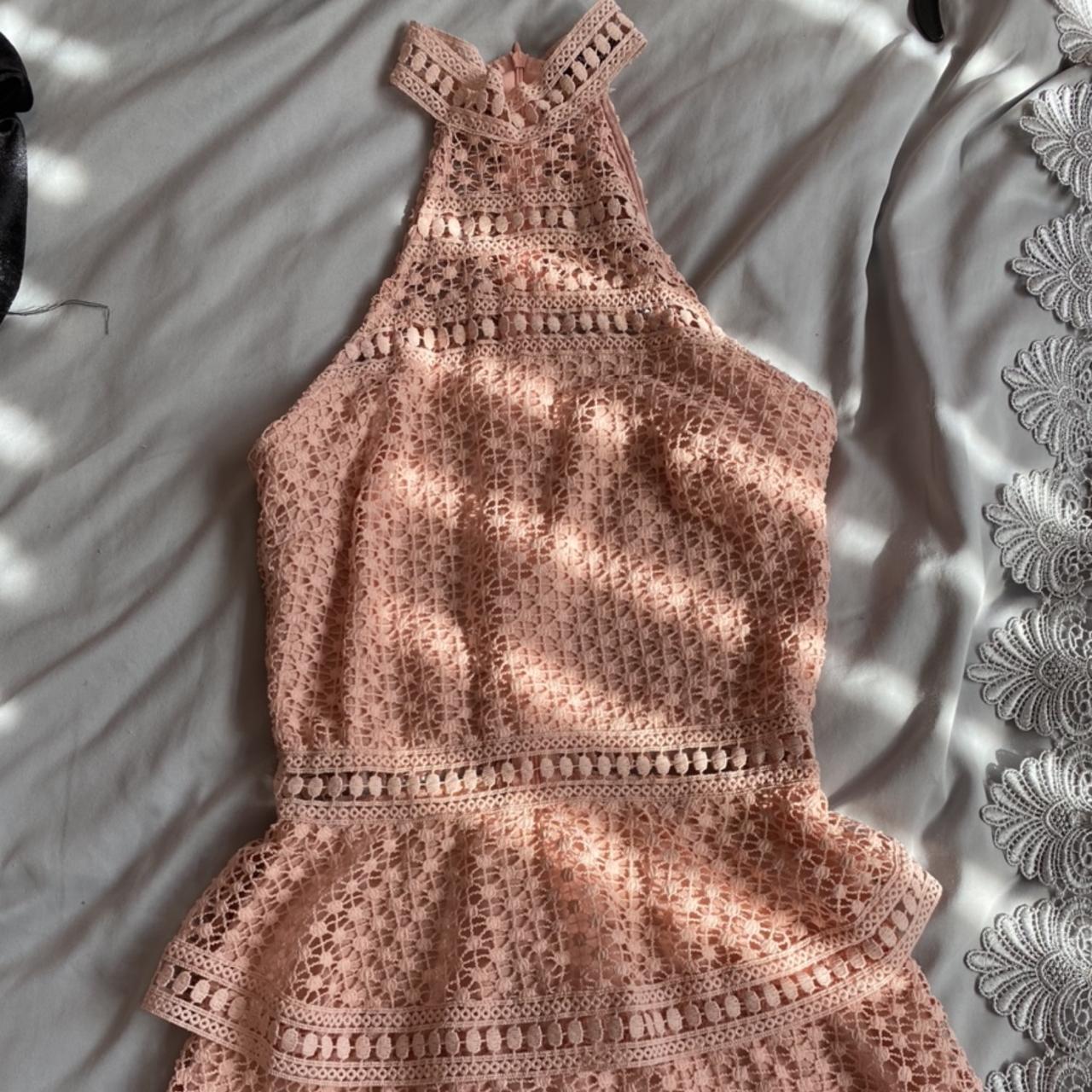 dusty pink lace panel tiered bodycon dress