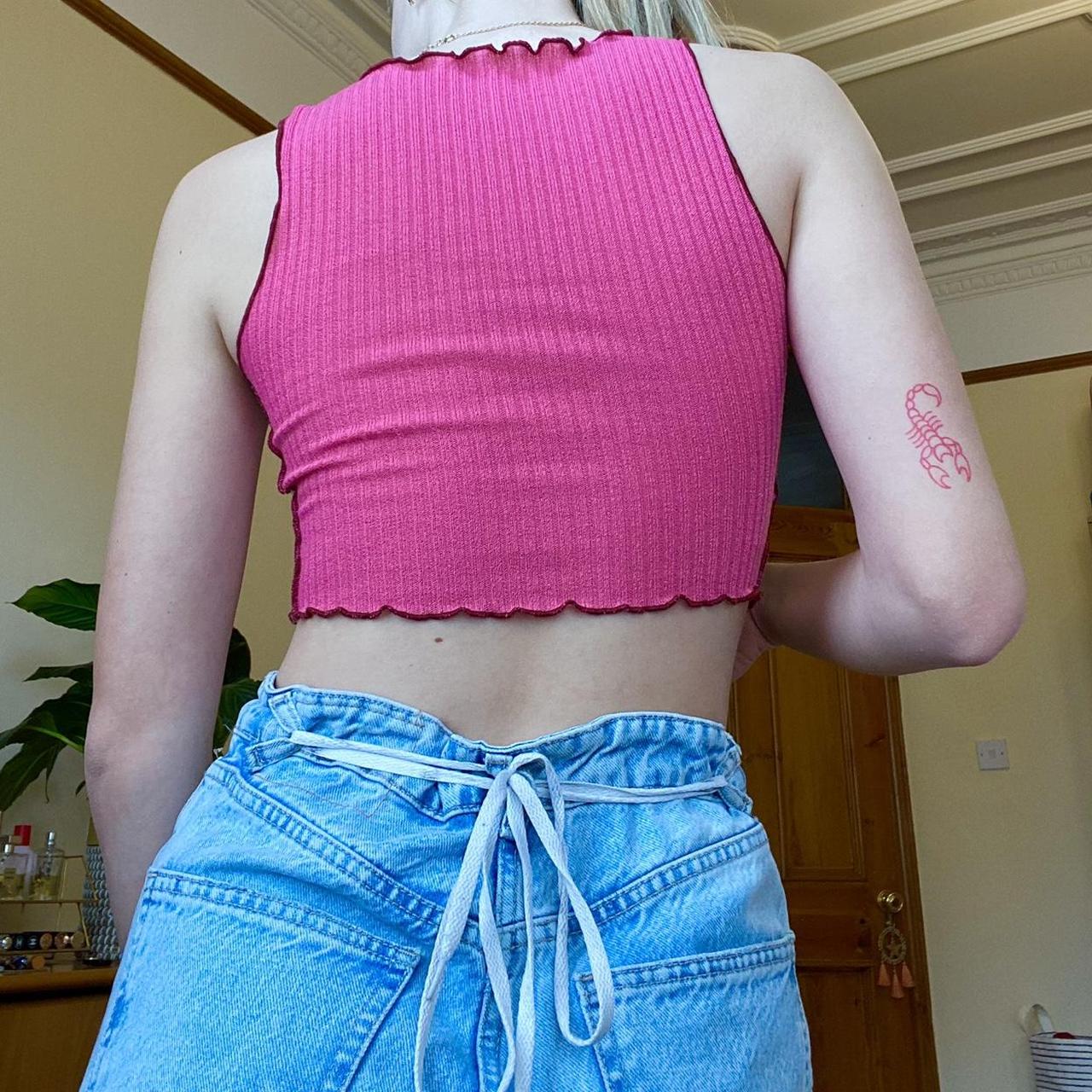 Hot pink panelled crop top #hotpink #y2k - Depop