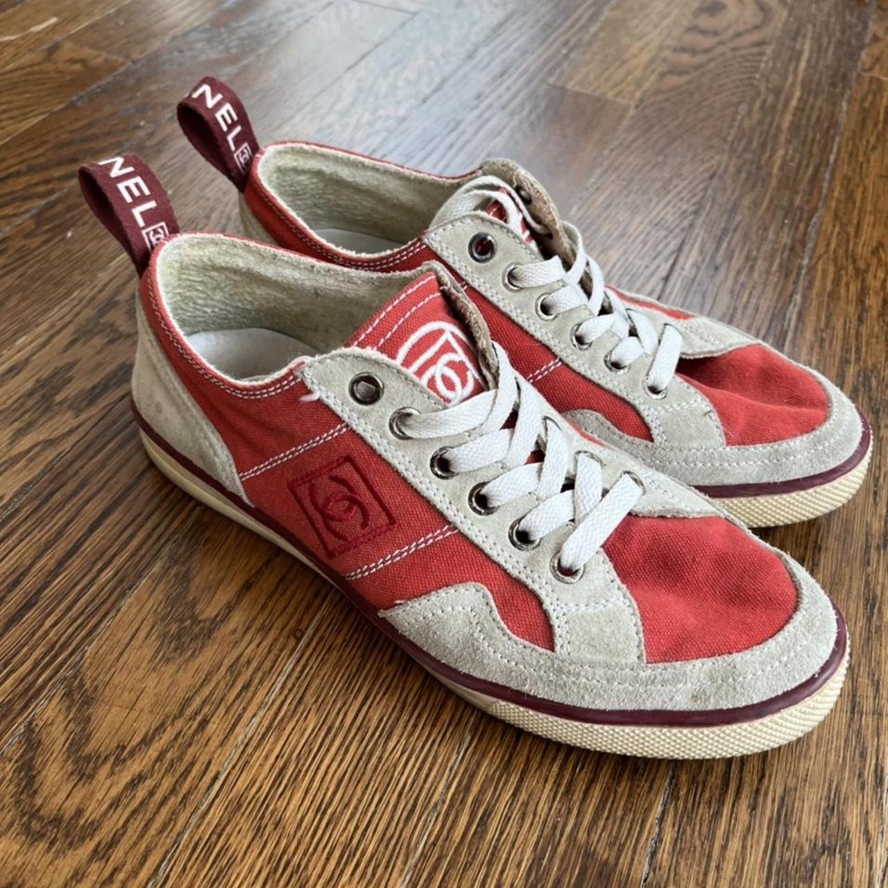 Vintage Chanel sneakers - red/gray vintage Chanel - Depop