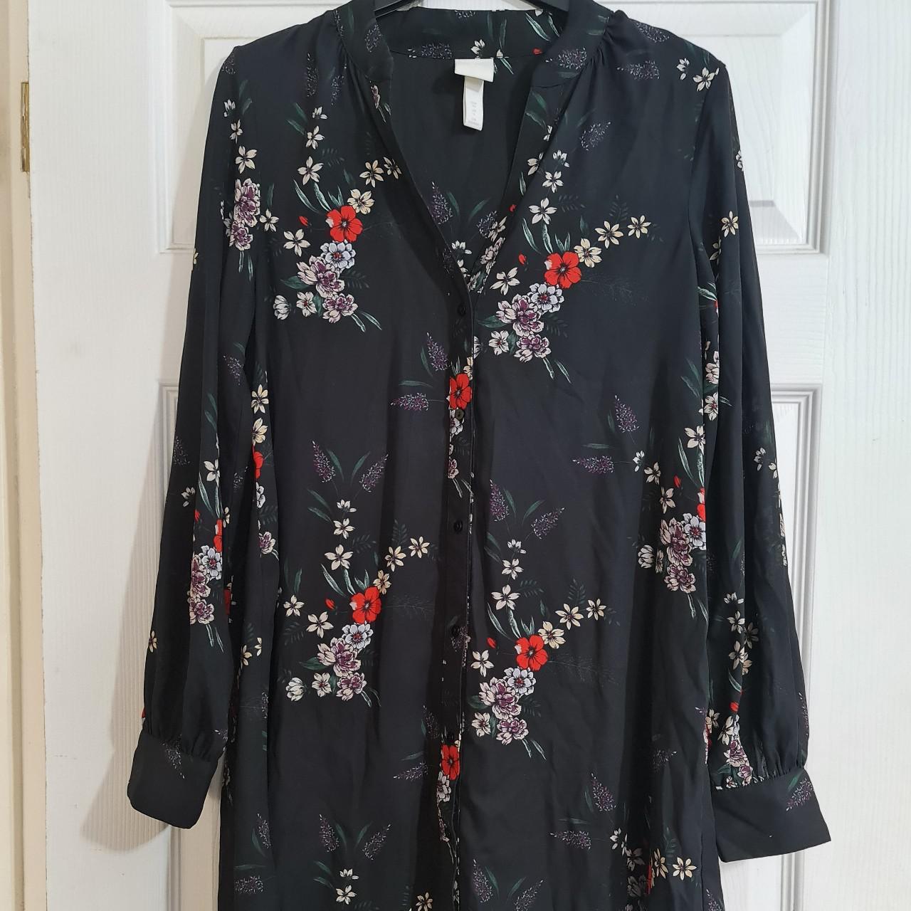 H&M black flower long blouse tunic top Worn once,... - Depop