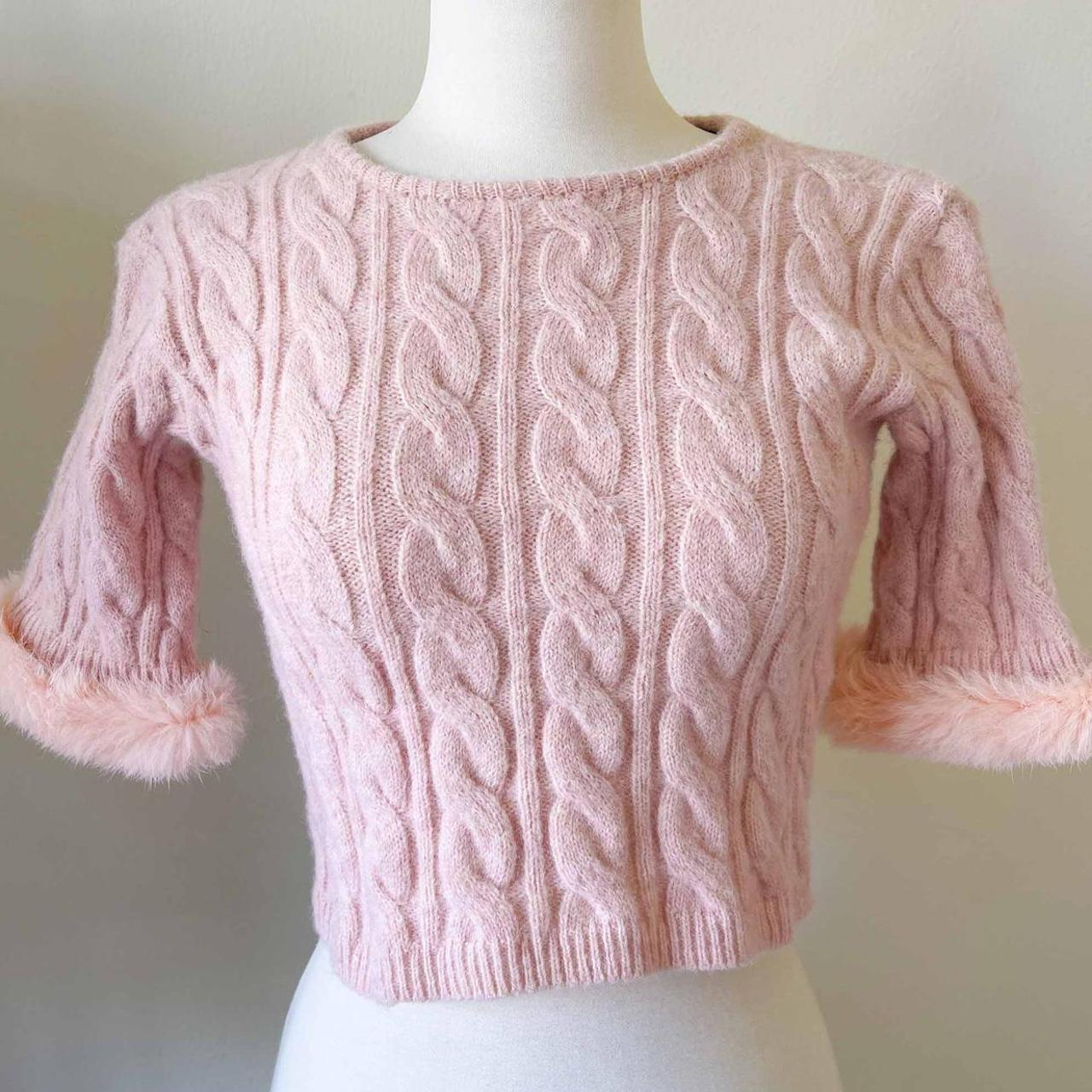 TACH CLOTHING. Pink cable Knit cropped sweater with... Depop