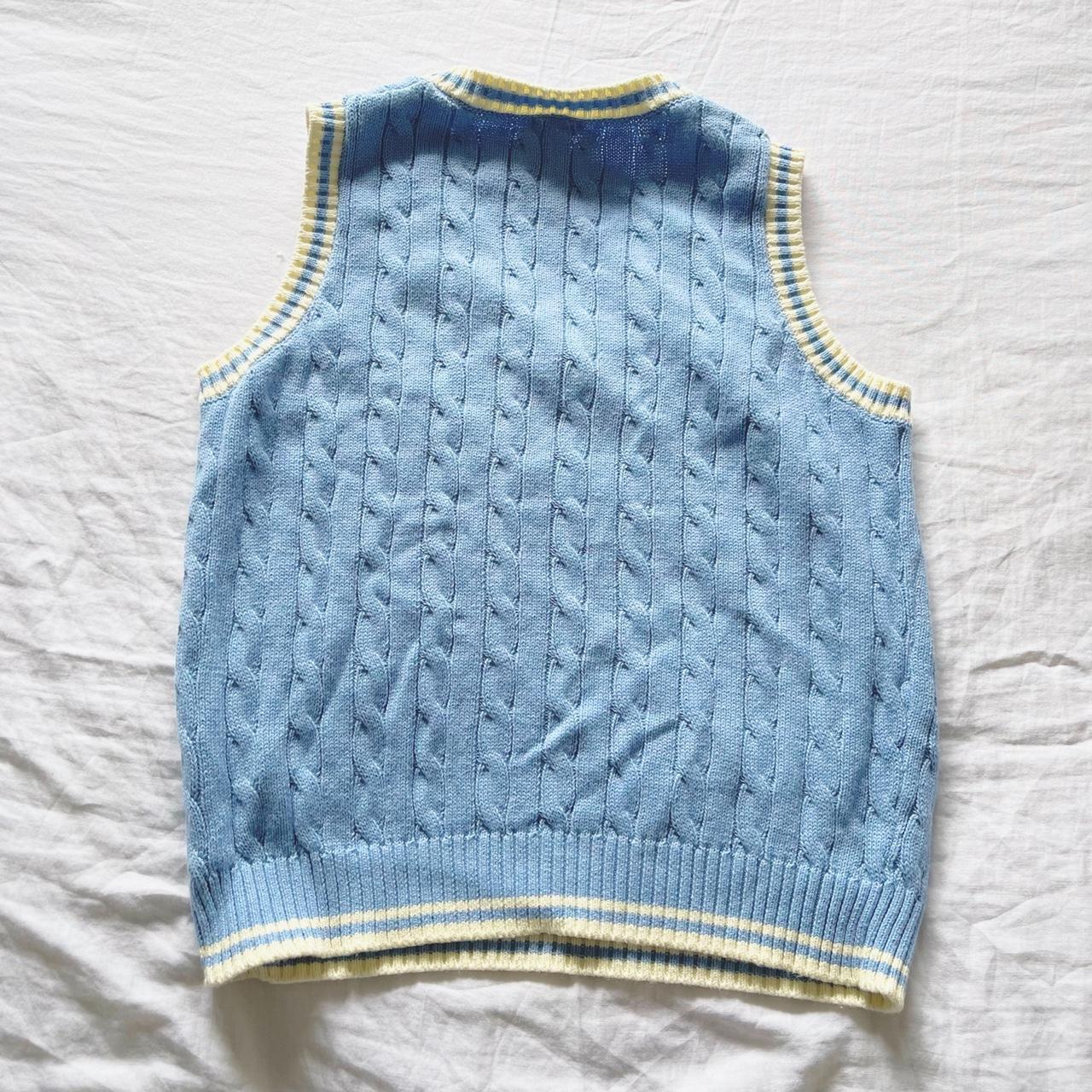 Preppy white and blue knit sweater vest • Never... - Depop