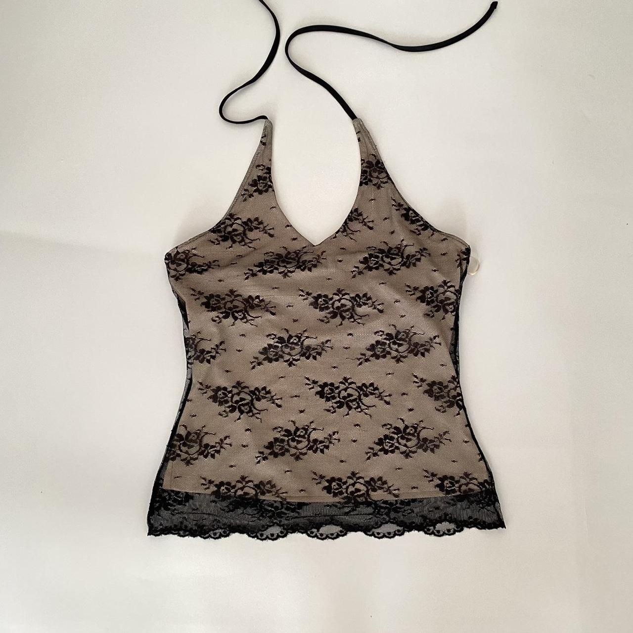 Y2K lace mesh halter cami top by The Limited 🍓Black... - Depop