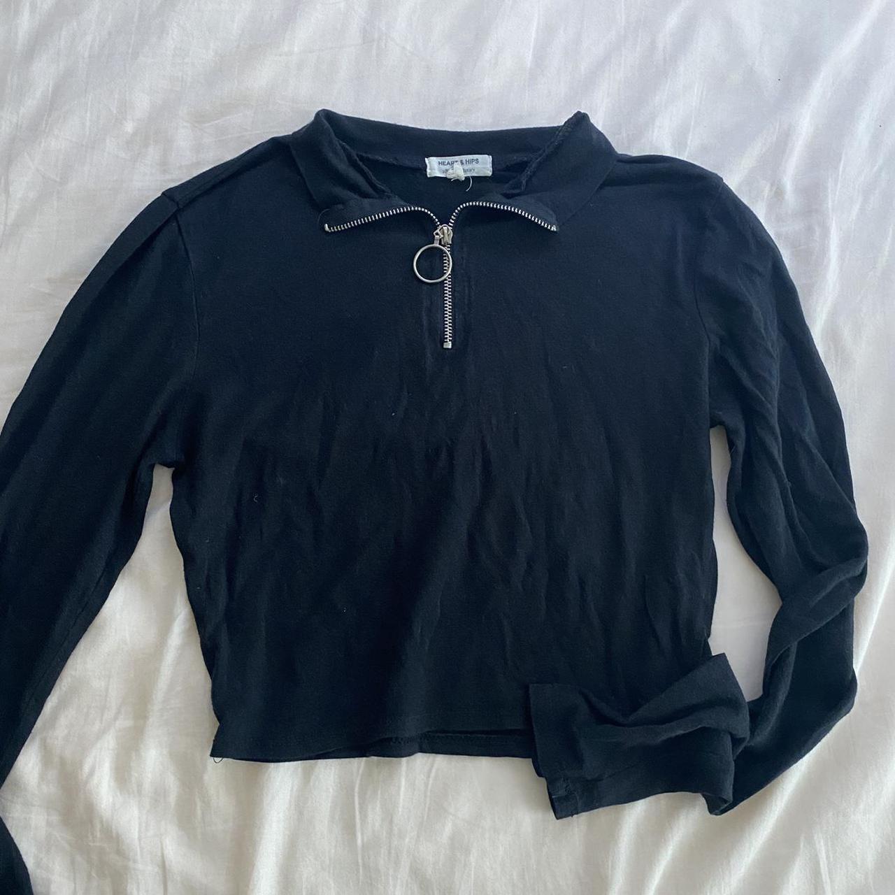 ADORABLE black quarter zip long sleeve crop top size... - Depop