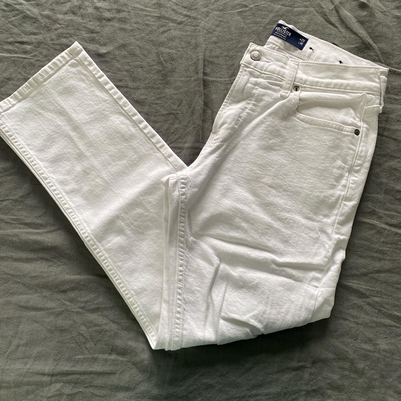 Hollister White Straight leg Jeans Worn once and... - Depop