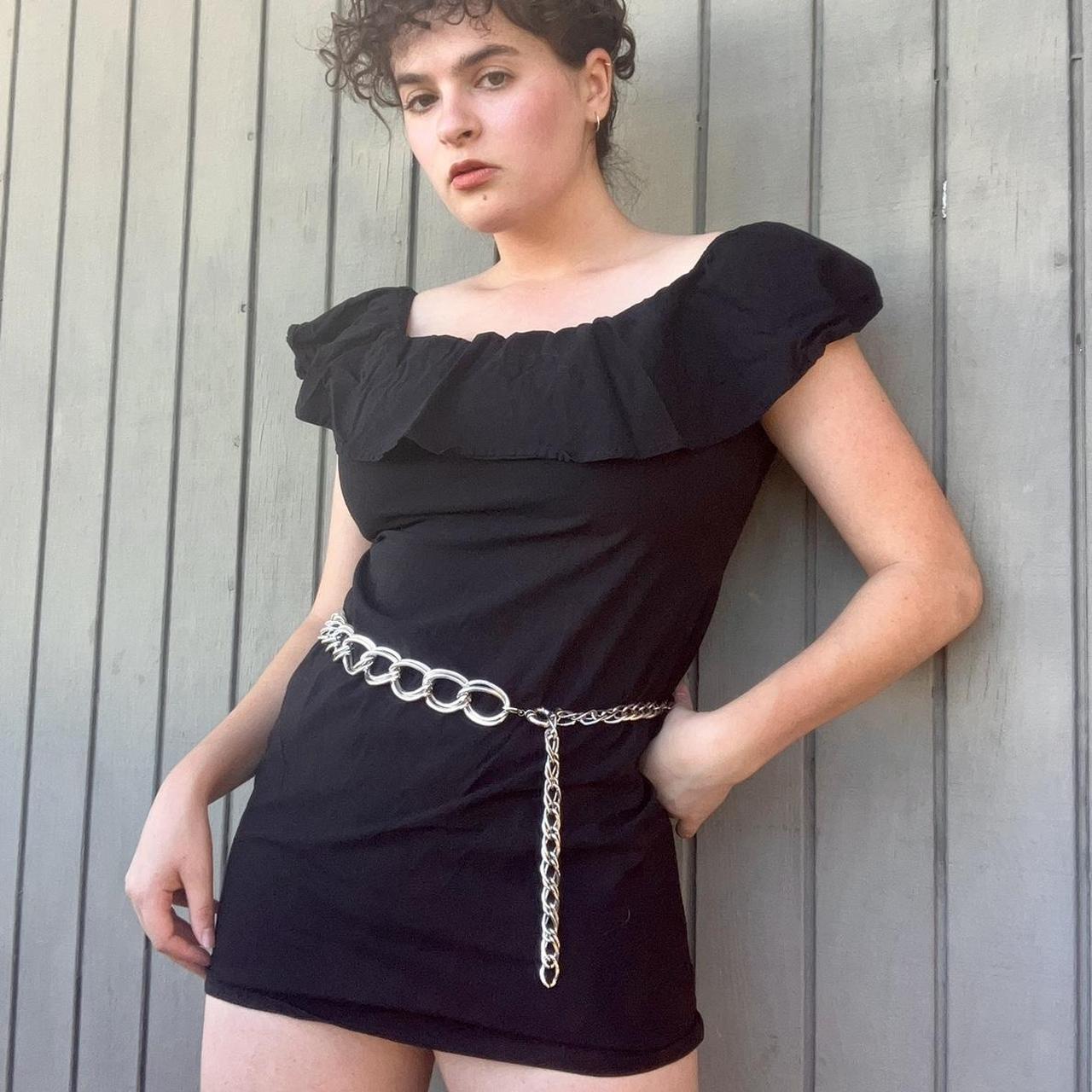 Black ruffle mini dress. can be worn on or off the... - Depop