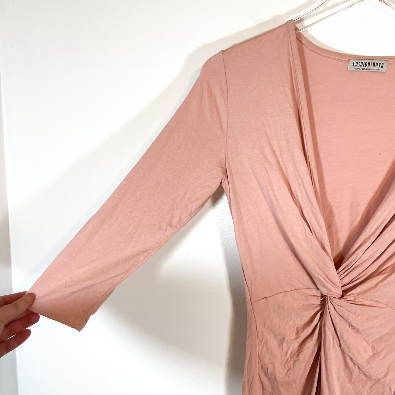 fashion nova pink 3/4 sleeve twist front romper size... Depop