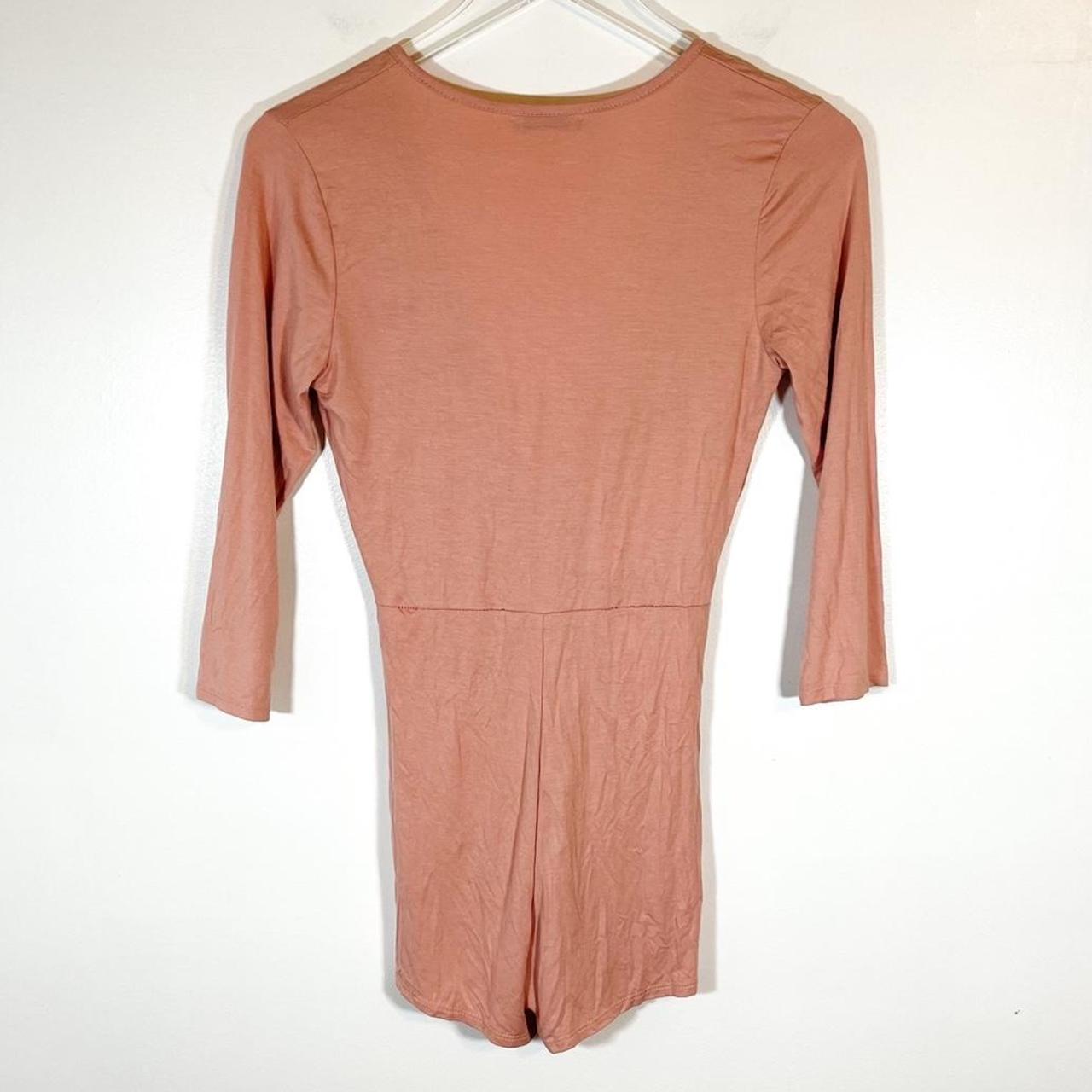 fashion nova pink 3/4 sleeve twist front romper size... Depop