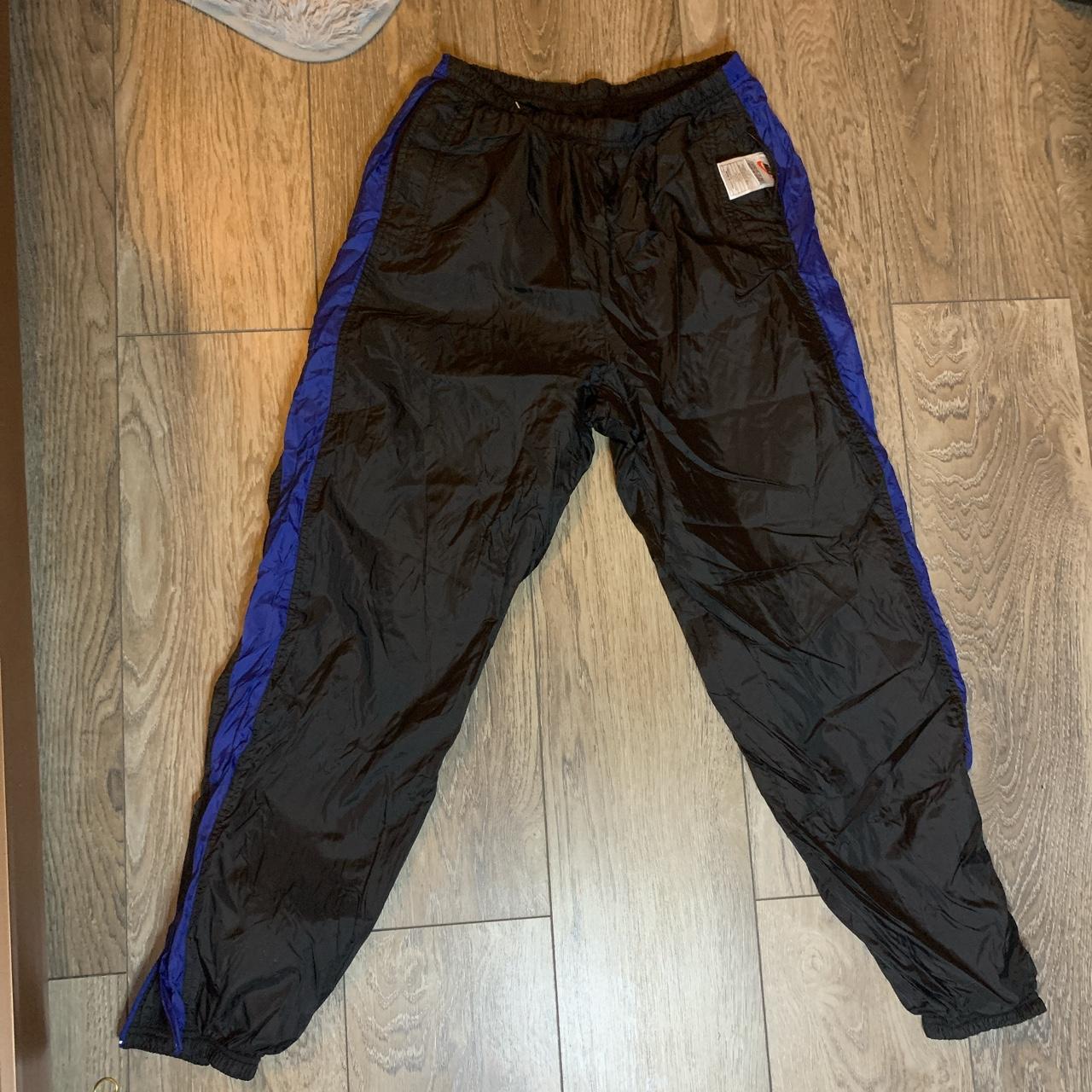 Nike black and blue vintage parachute pants  - Depop