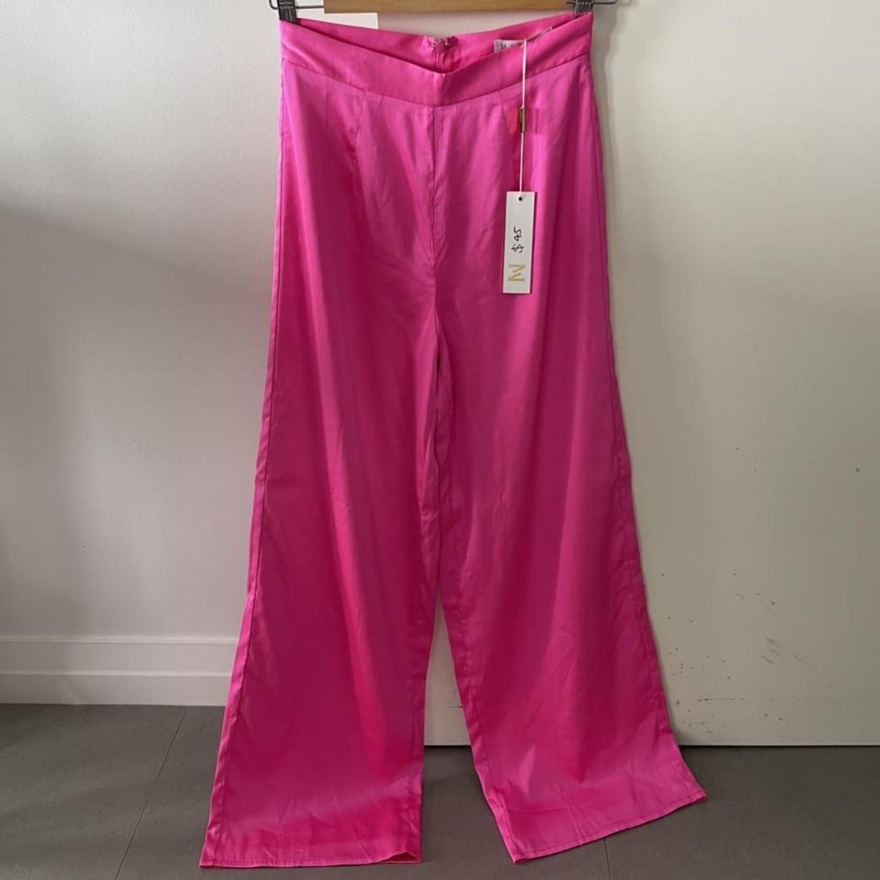 Meshki hot pink satin pants. Brand new with tags.... - Depop