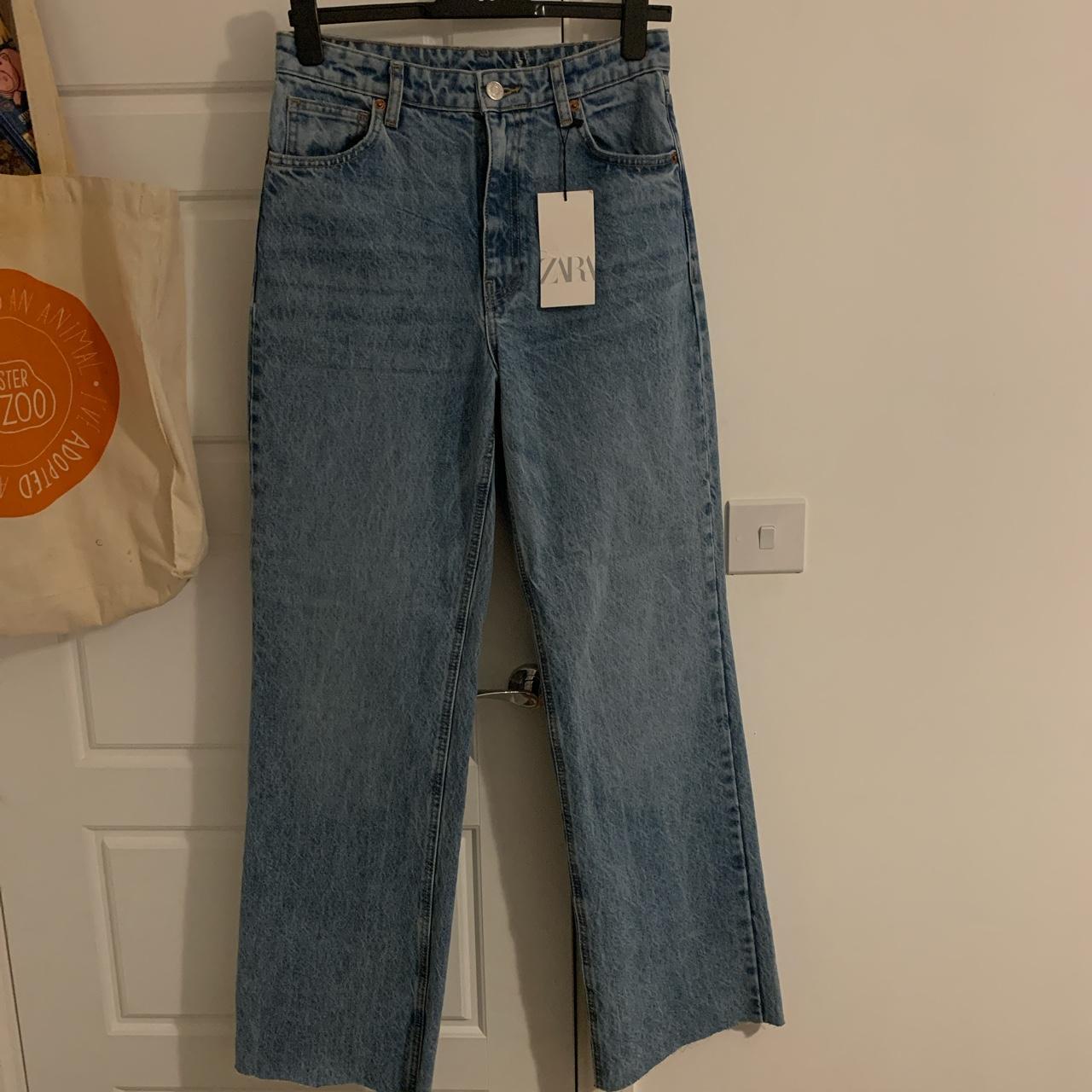 Zara wide leg full length blue jeans Size... Depop