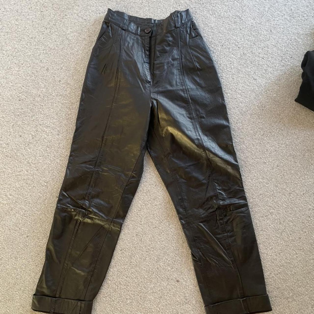 Brown leather pants - bought vintage only selling... - Depop