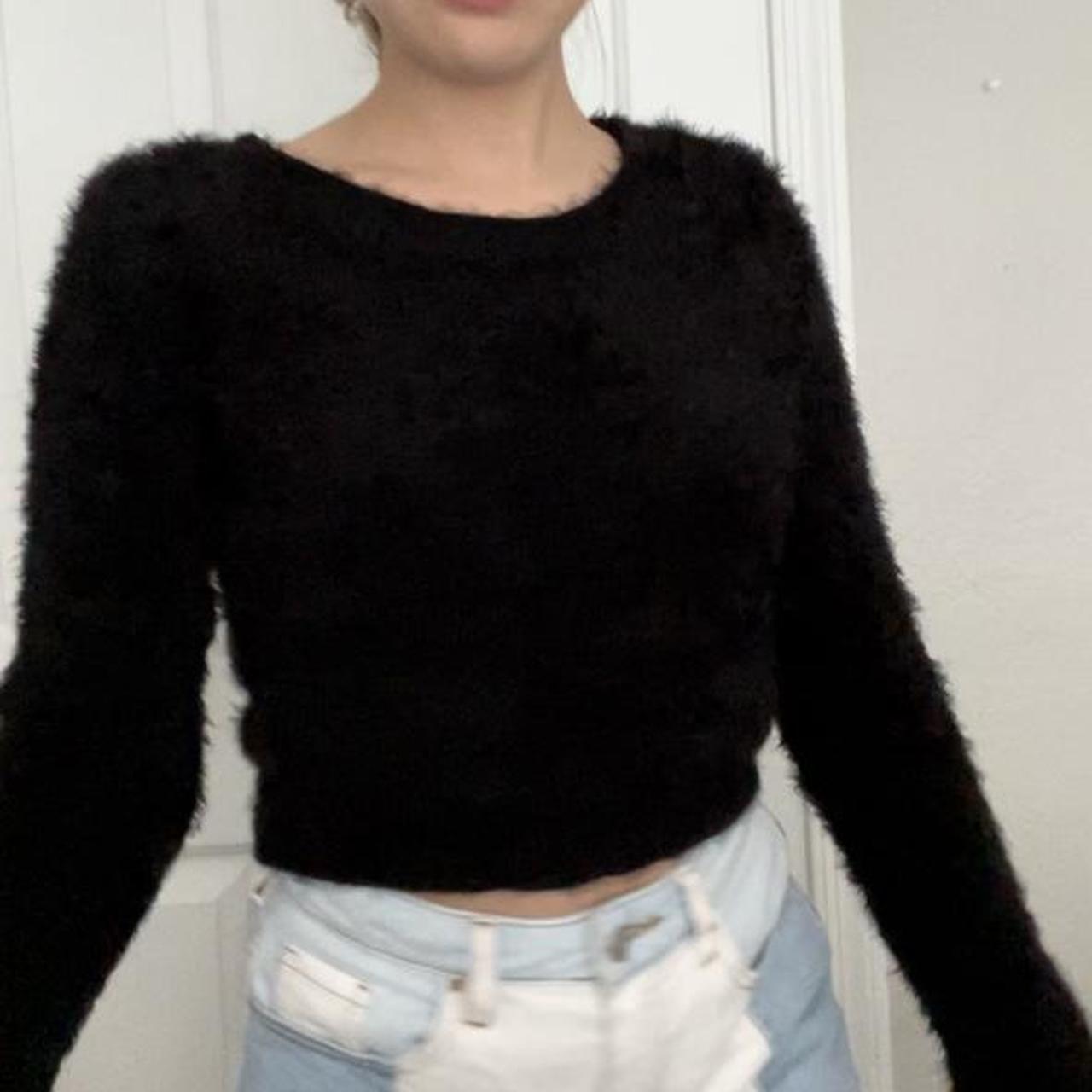 black fuzzy crop sweater