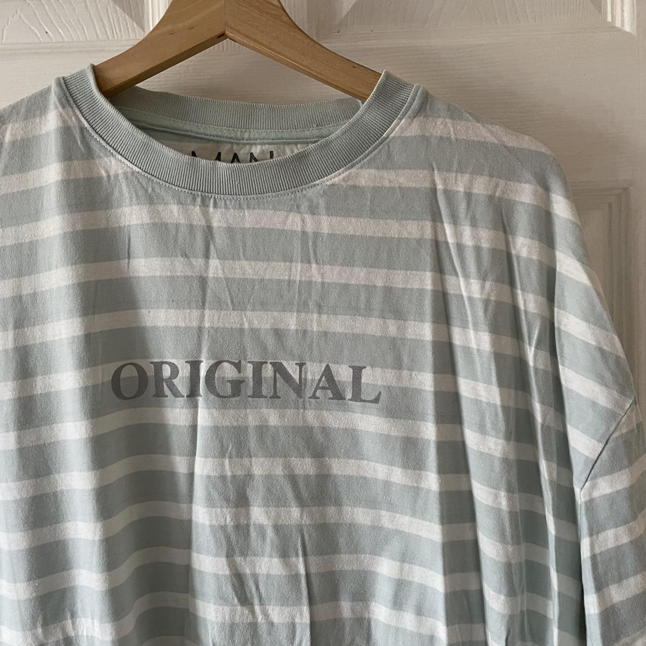 Blue and white stripe t shirt from Boohooman - Depop