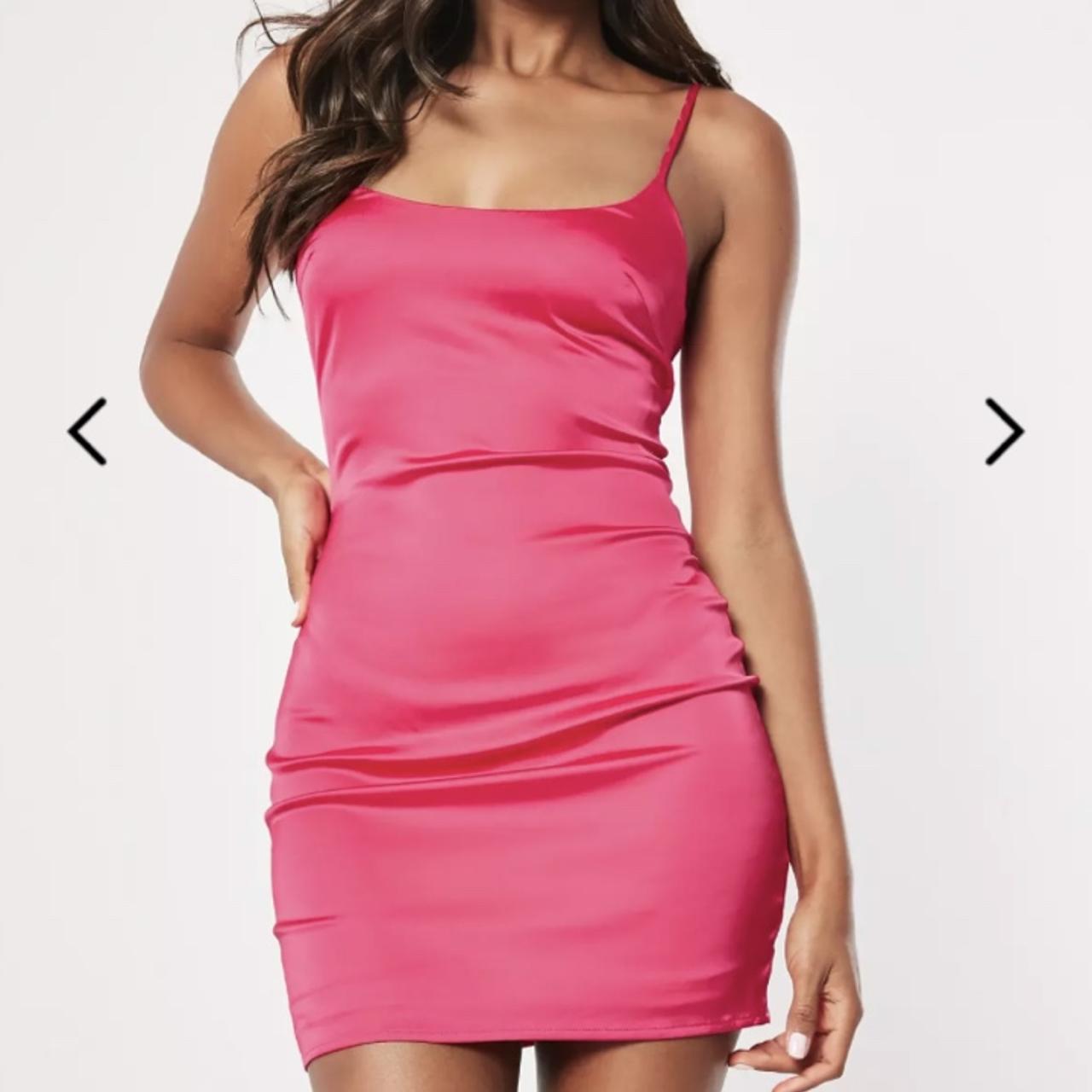 Missguided Petite Hot Pink Stretch Satin Bodycon Mini Dress