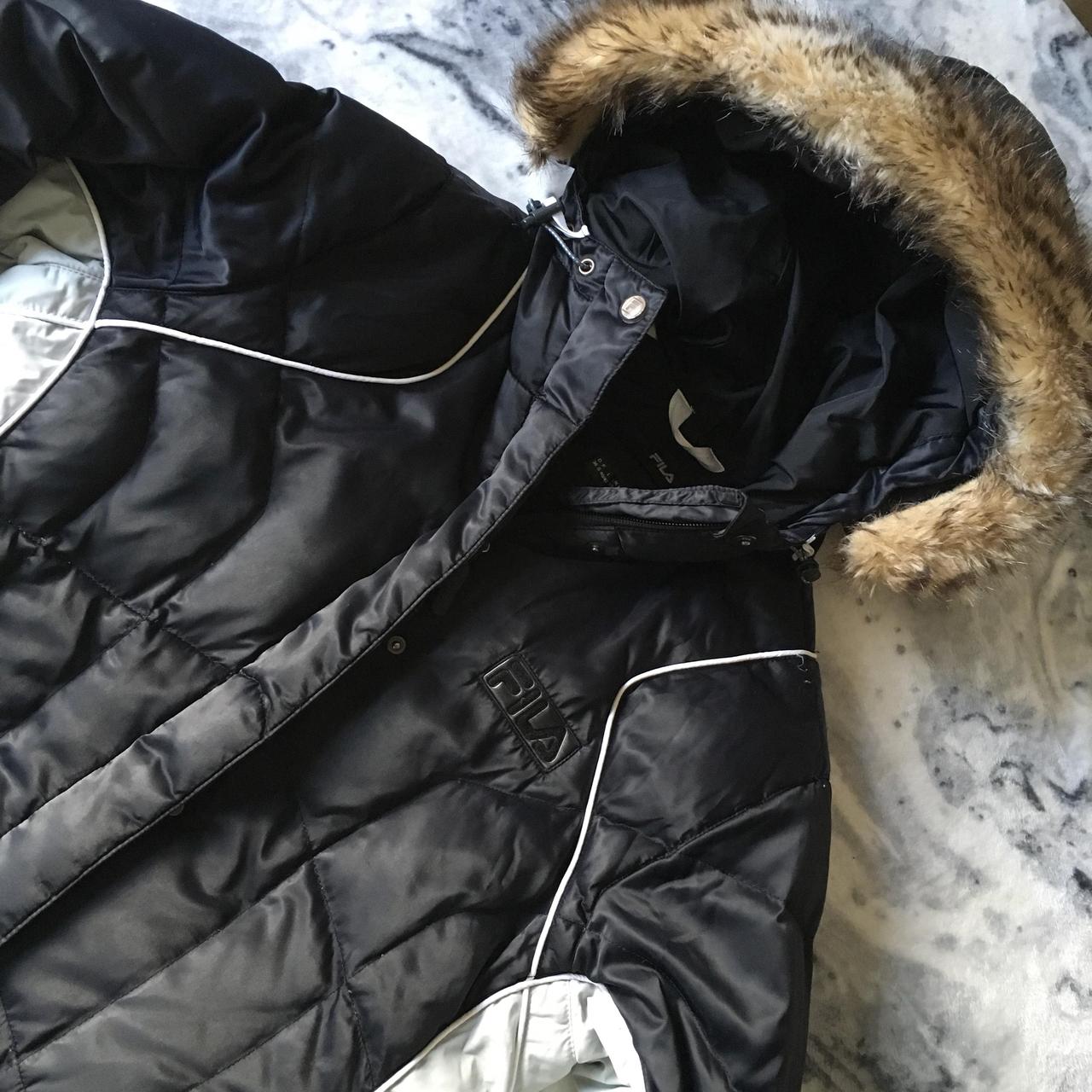 black puffer ski jacket with fur hood