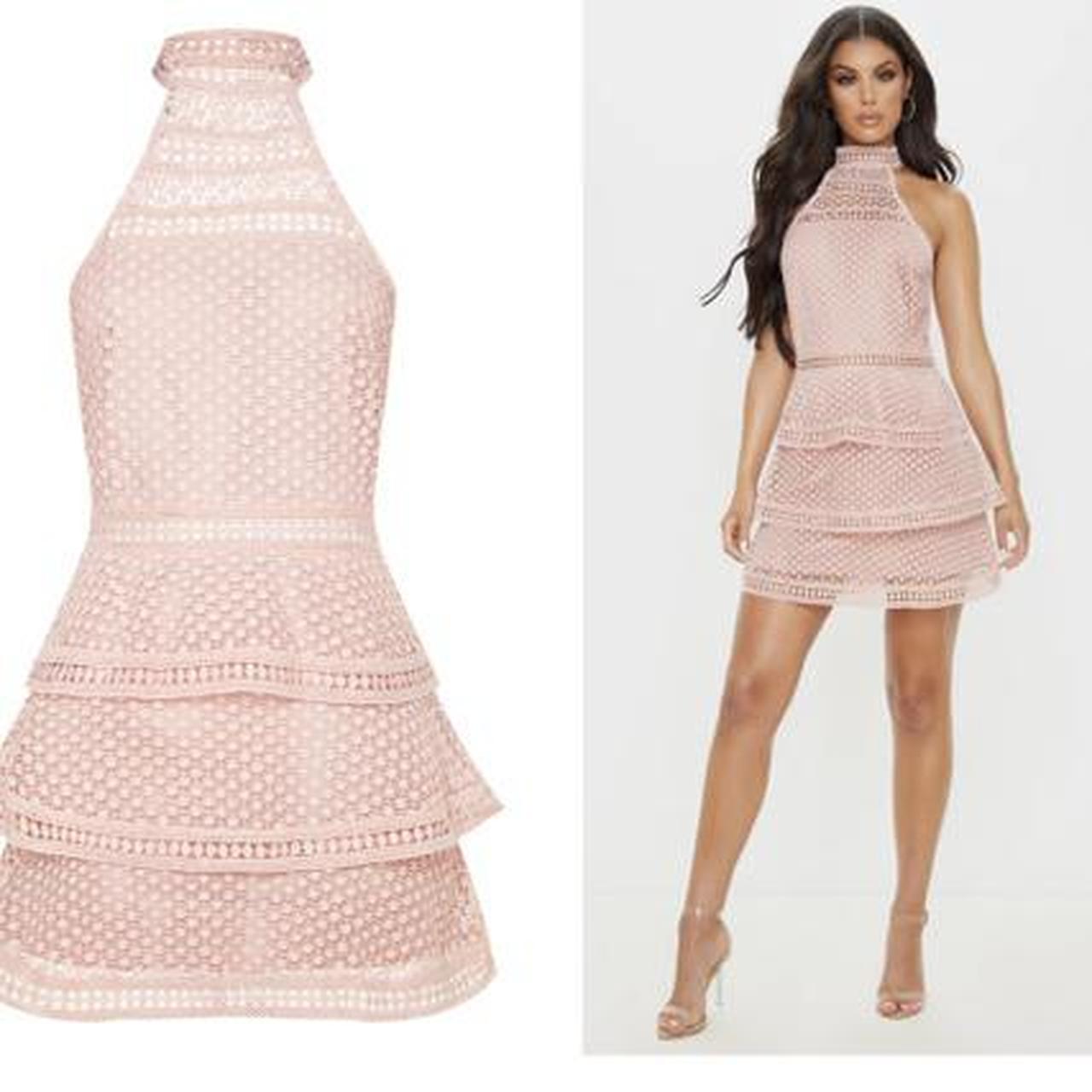 Dusty pink lace panel tiered 2024 bodycon dress