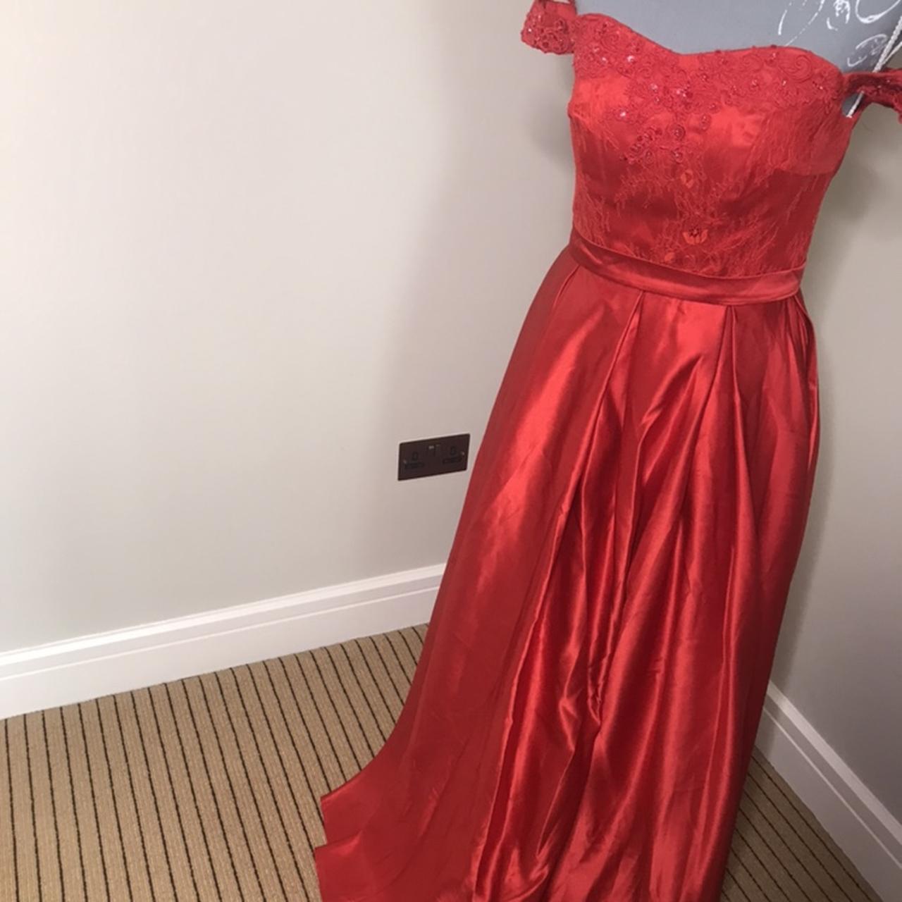 red off the shoulder debs dress