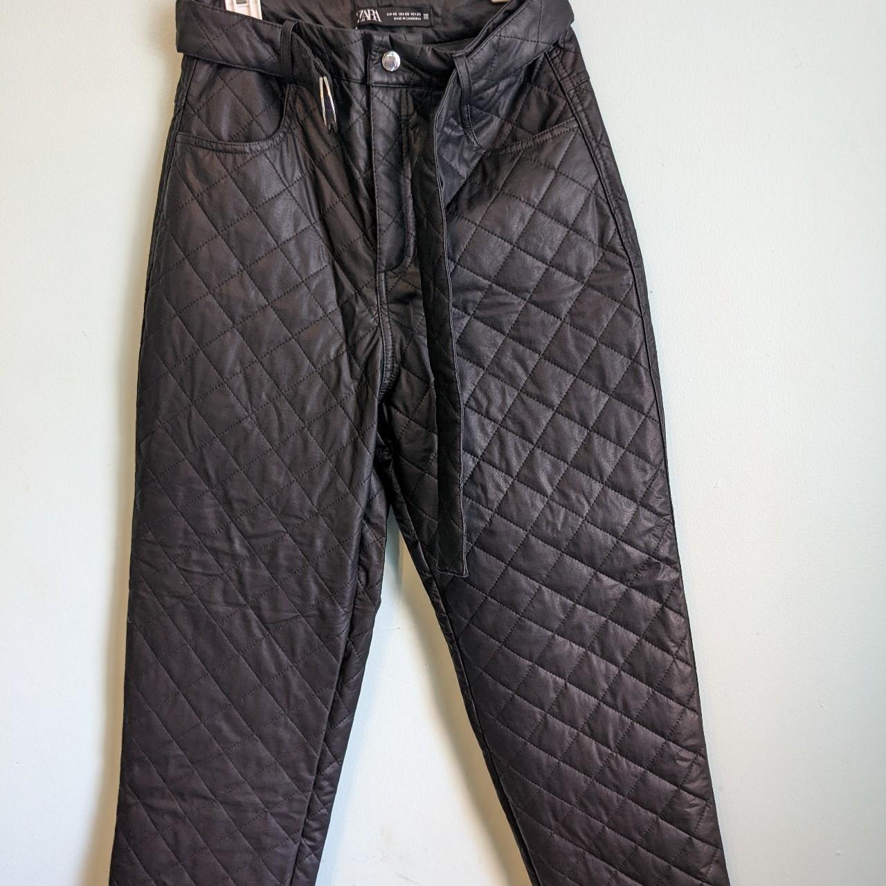 Zara belted high waisted black faux leather quilted... Depop