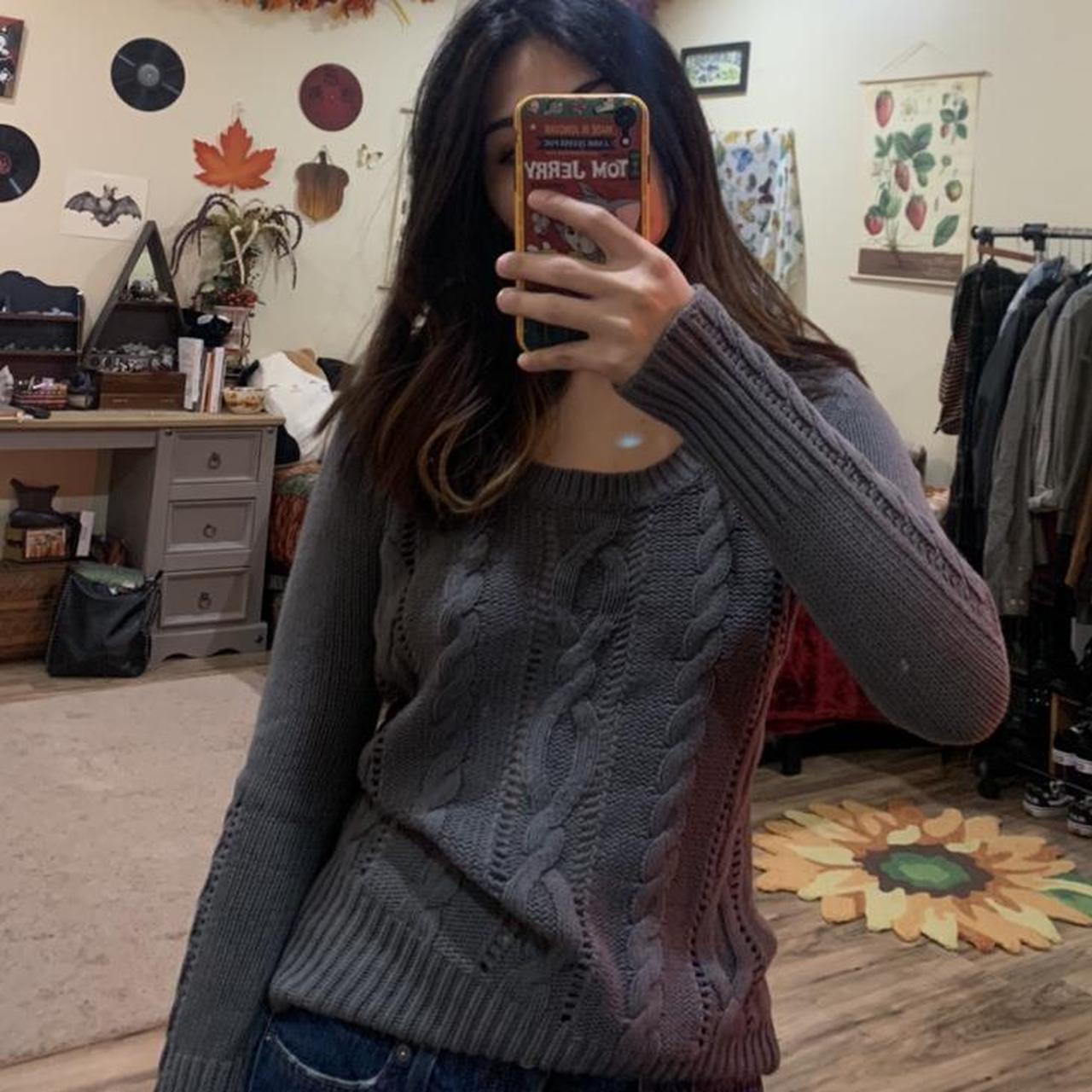Grey knit sweater ! Really pretty detail Size says... - Depop