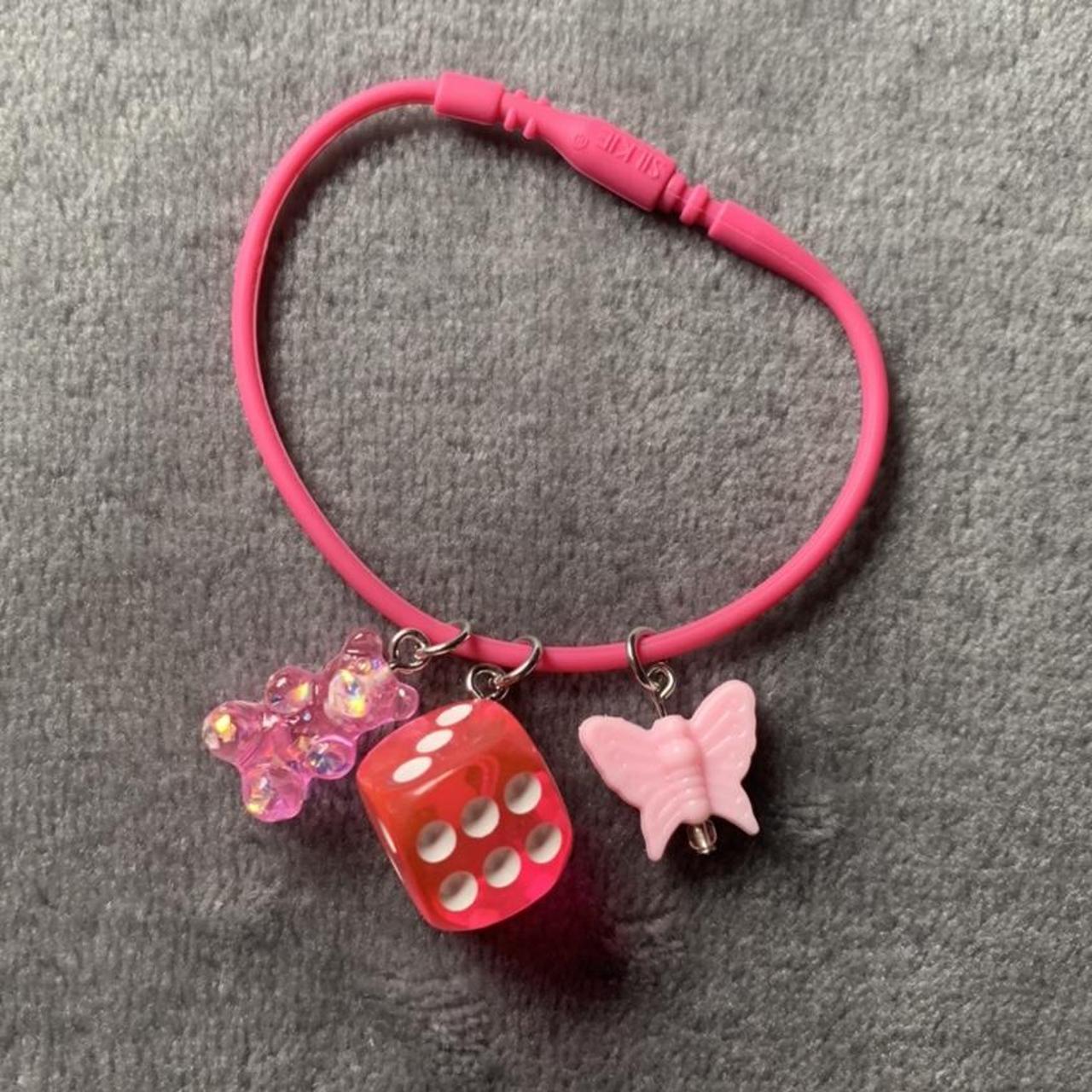 Neon dice rubber cord charm bracelet ^•^ Handmade - Depop