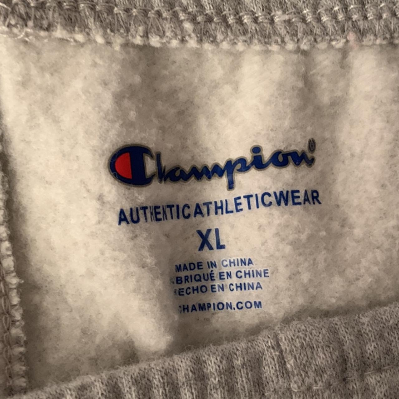 Grey champion logo sweatpants Size youth XL, fits... - Depop
