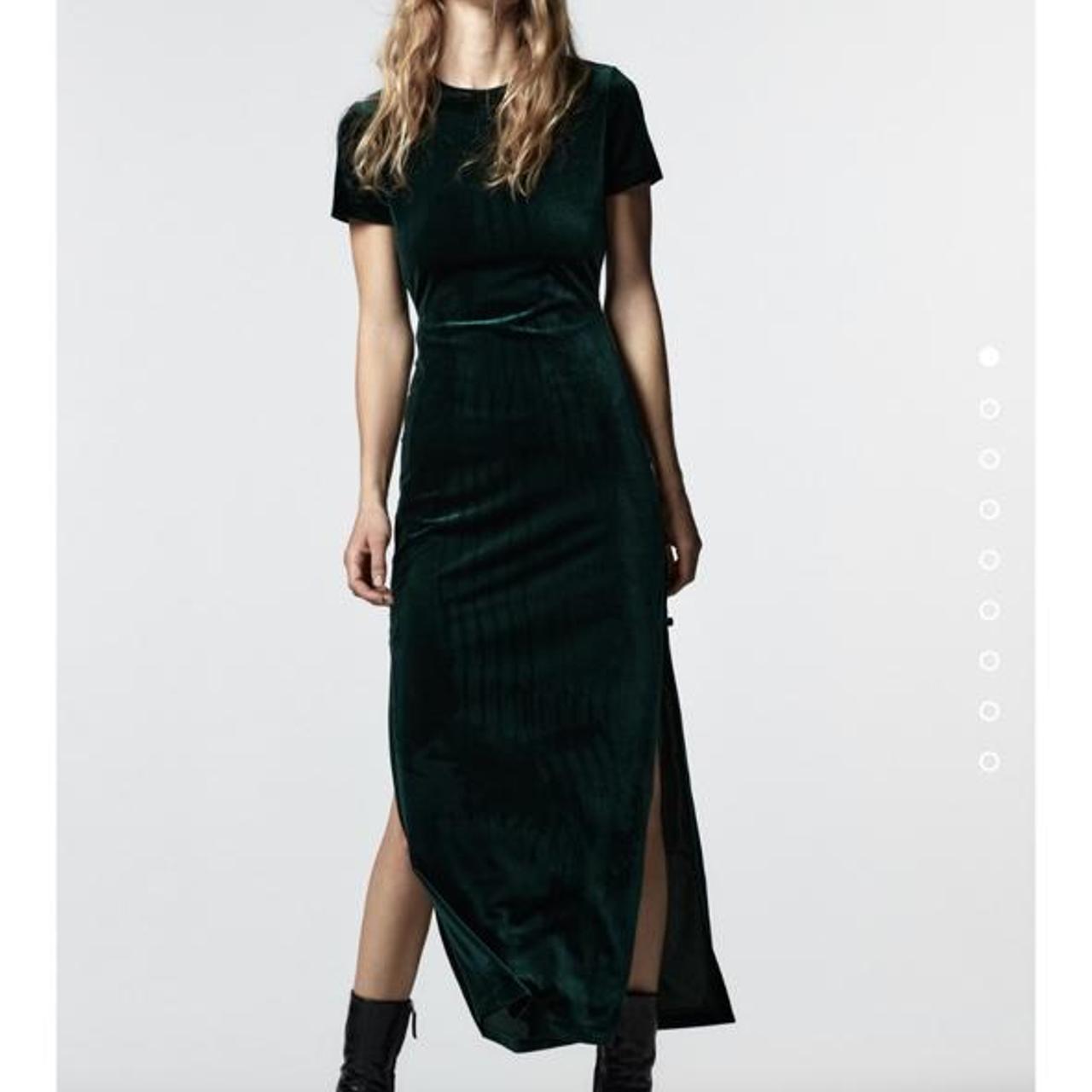 zara green velvet midi dress