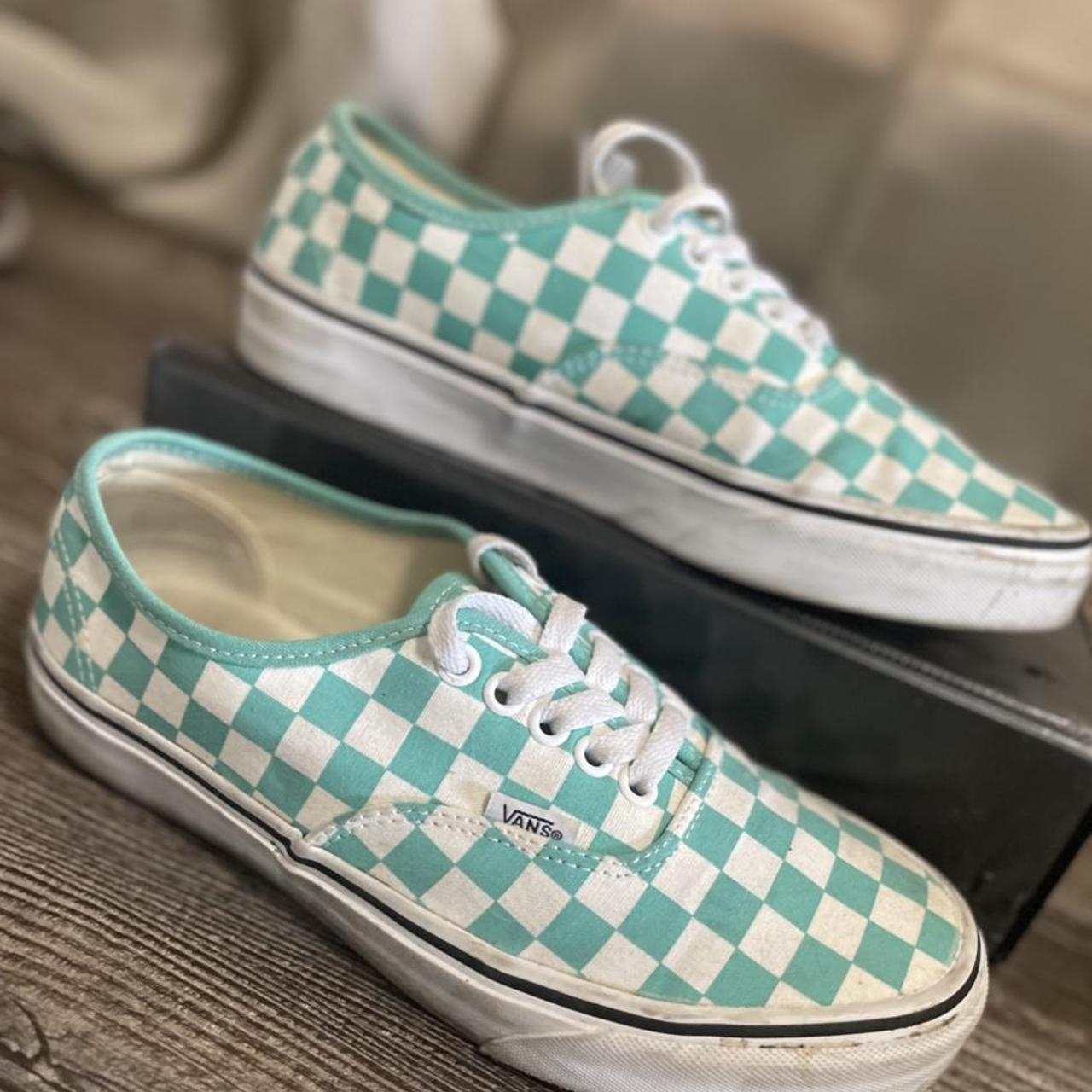 Checkered vans teal hotsell