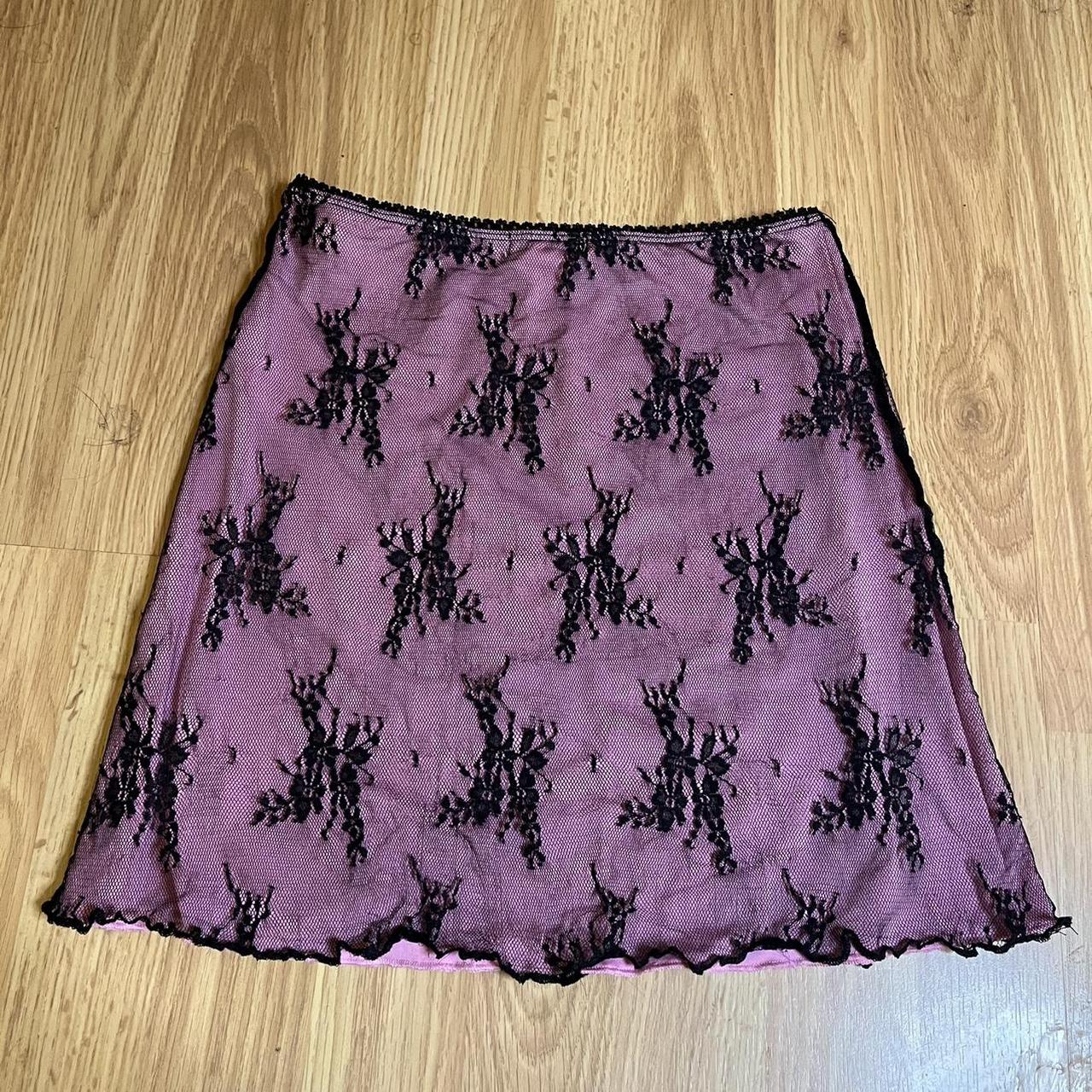 baby pink and black lace mini skirt by sugar thrills... Depop
