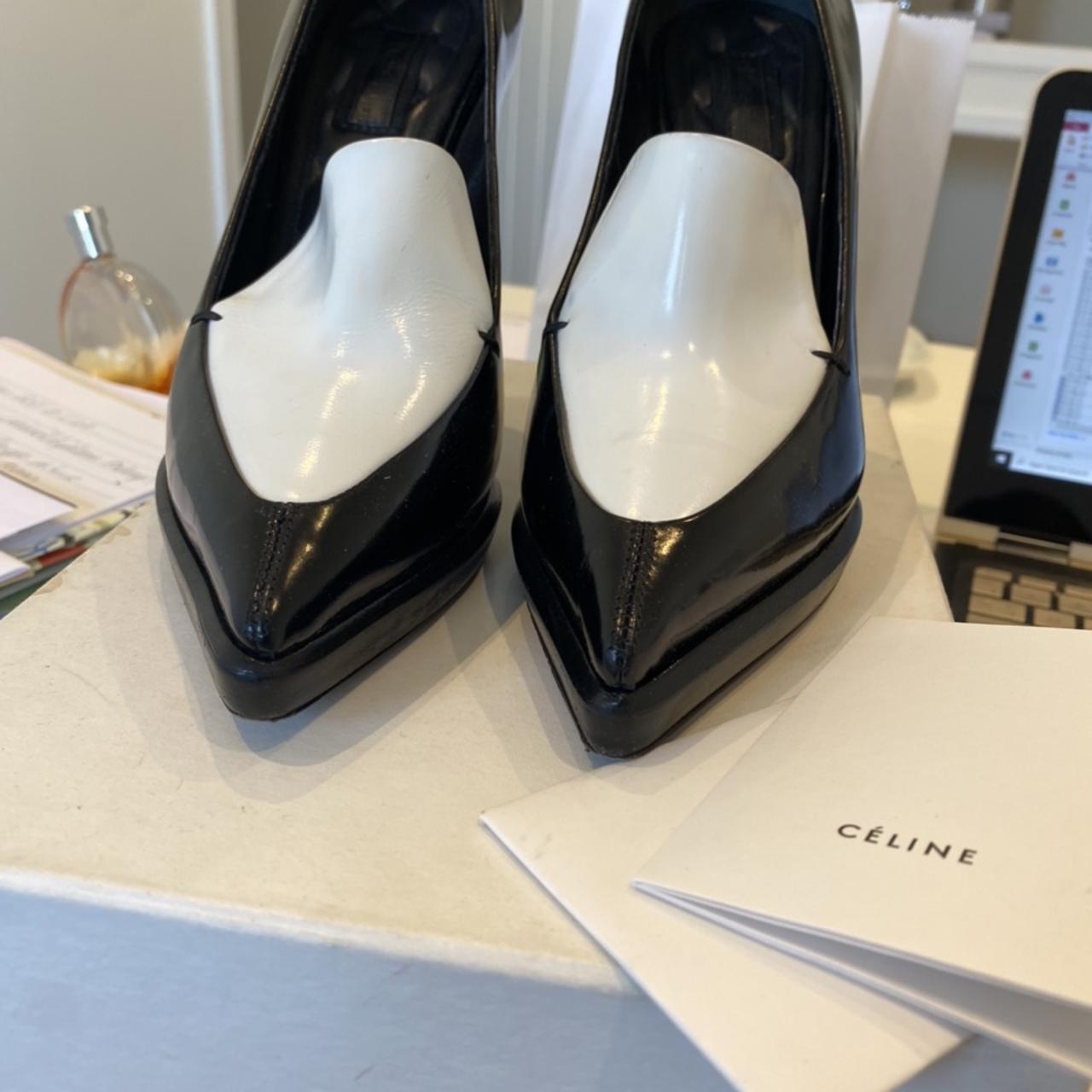 Celine shoes heels Size 38 Black and white Used... - Depop