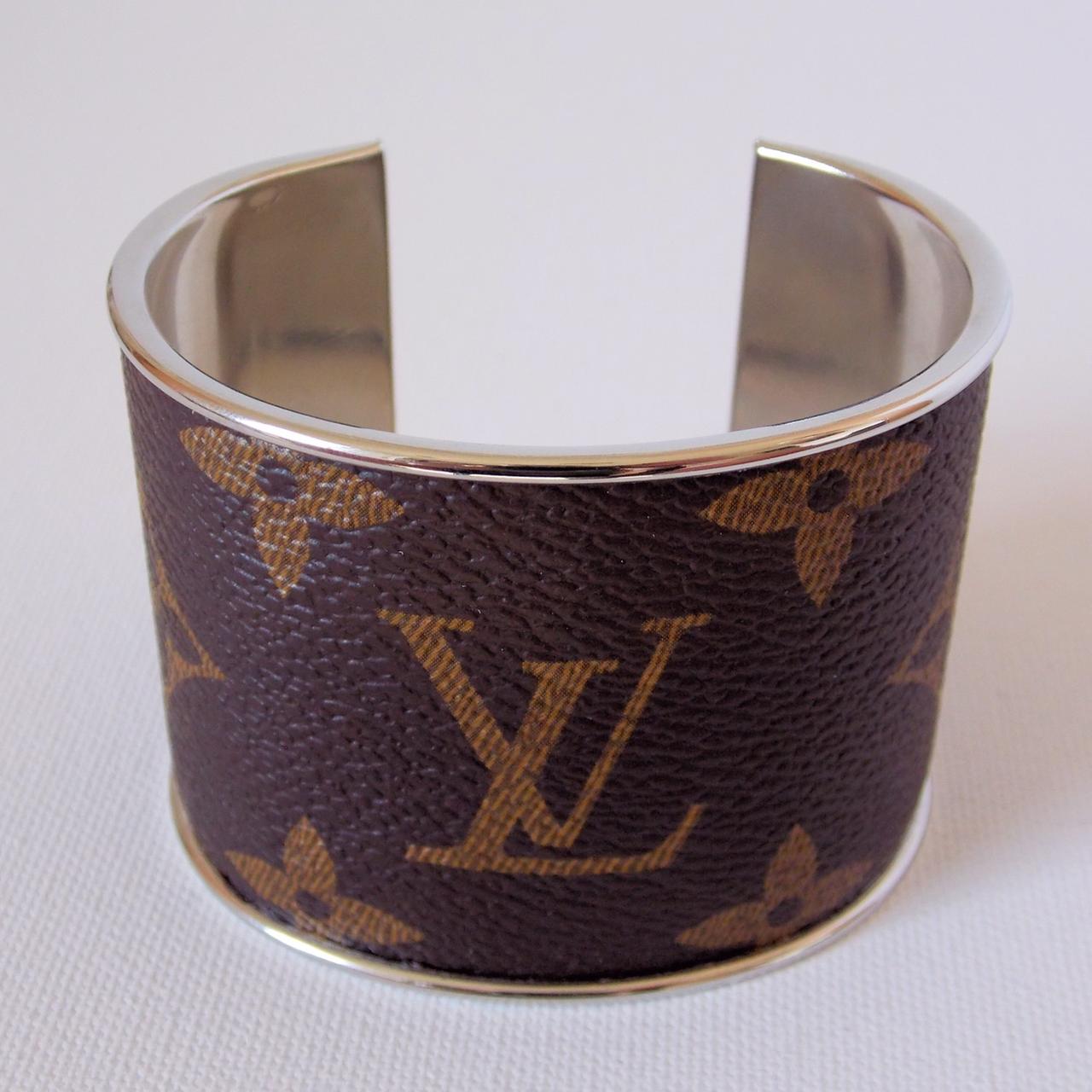 Repurposed Handpainted Monogram LV Leather Cuff Bracelet Suzy T Designs