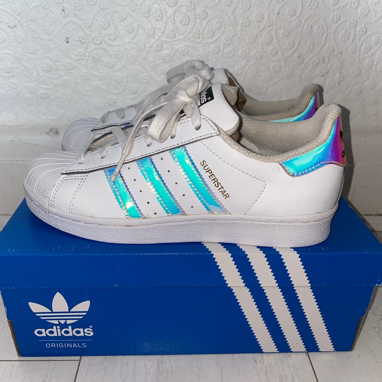 adidas holographic superstars🤍 size 5 practically... - Depop