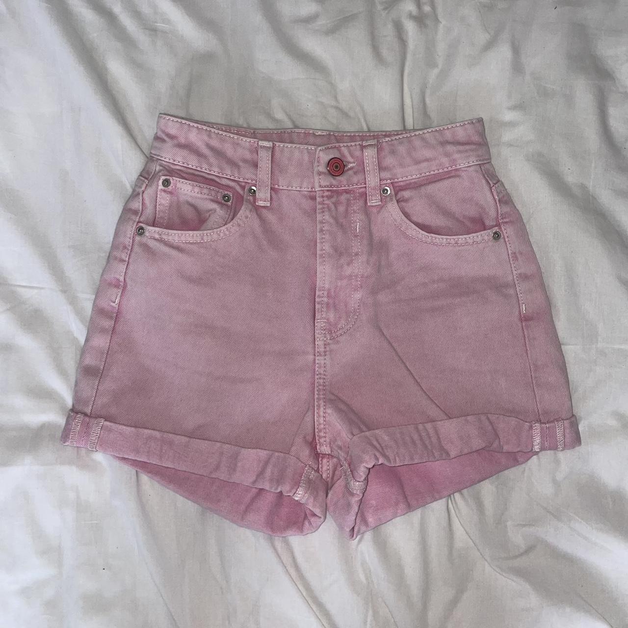 pink denim shorts, perfect condition, great for... - Depop