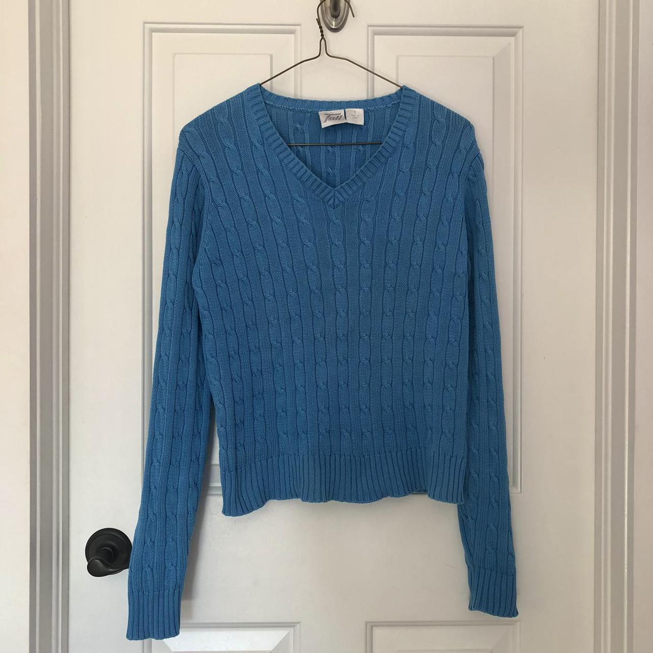 cable knit blue sweater🦋 in excellent preloved... - Depop