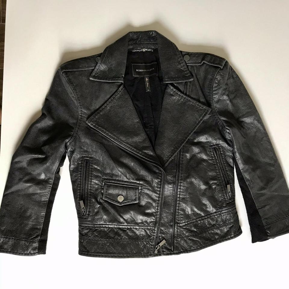 BCBGMaxAzria cropped leather jacket with 3 4 sleeve Depop