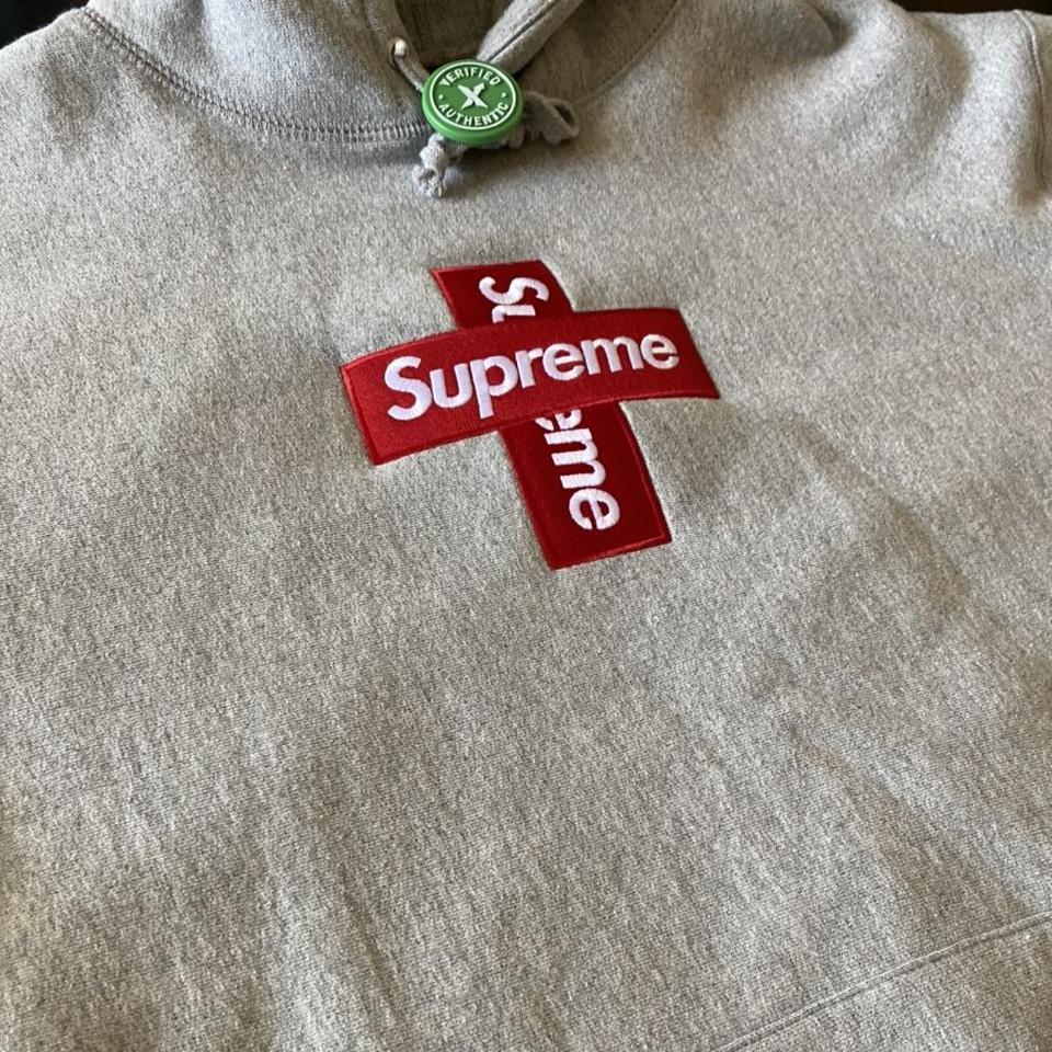 Supreme Cross Box Logo Hoodie Heather Grey. Size... - Depop