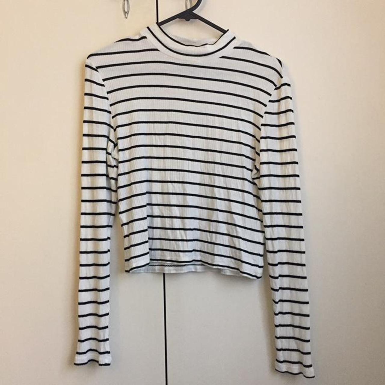 Black and white striped mock turtleneck top :) Long... - Depop