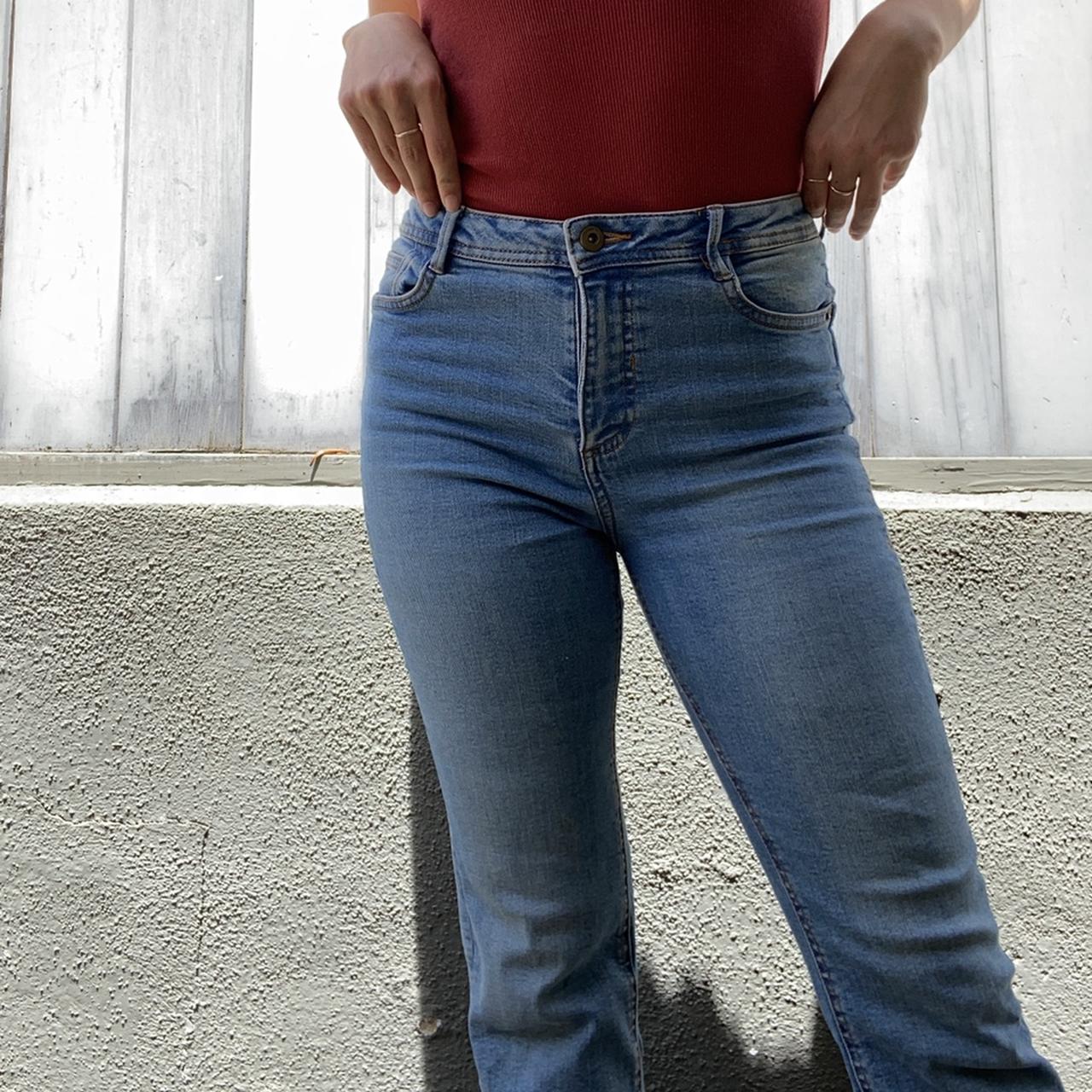 light wash zara jeans with fringed bottom! high... Depop