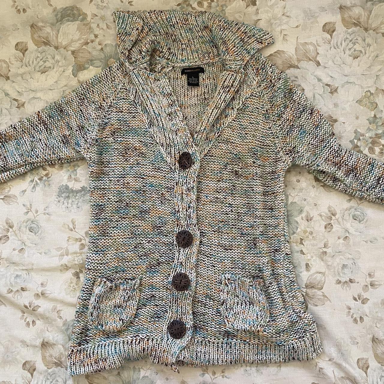 bcbg multicolor knit cardigan flaw missing button