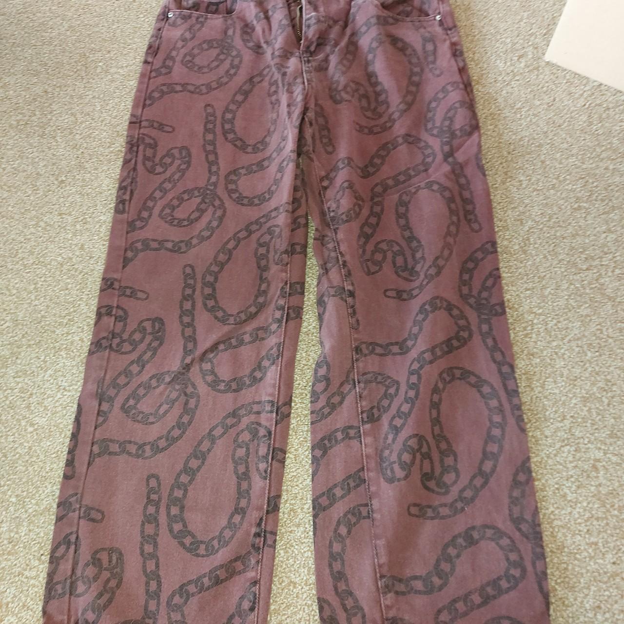 chain print jeans Burgundy straight leg loose fit... Depop