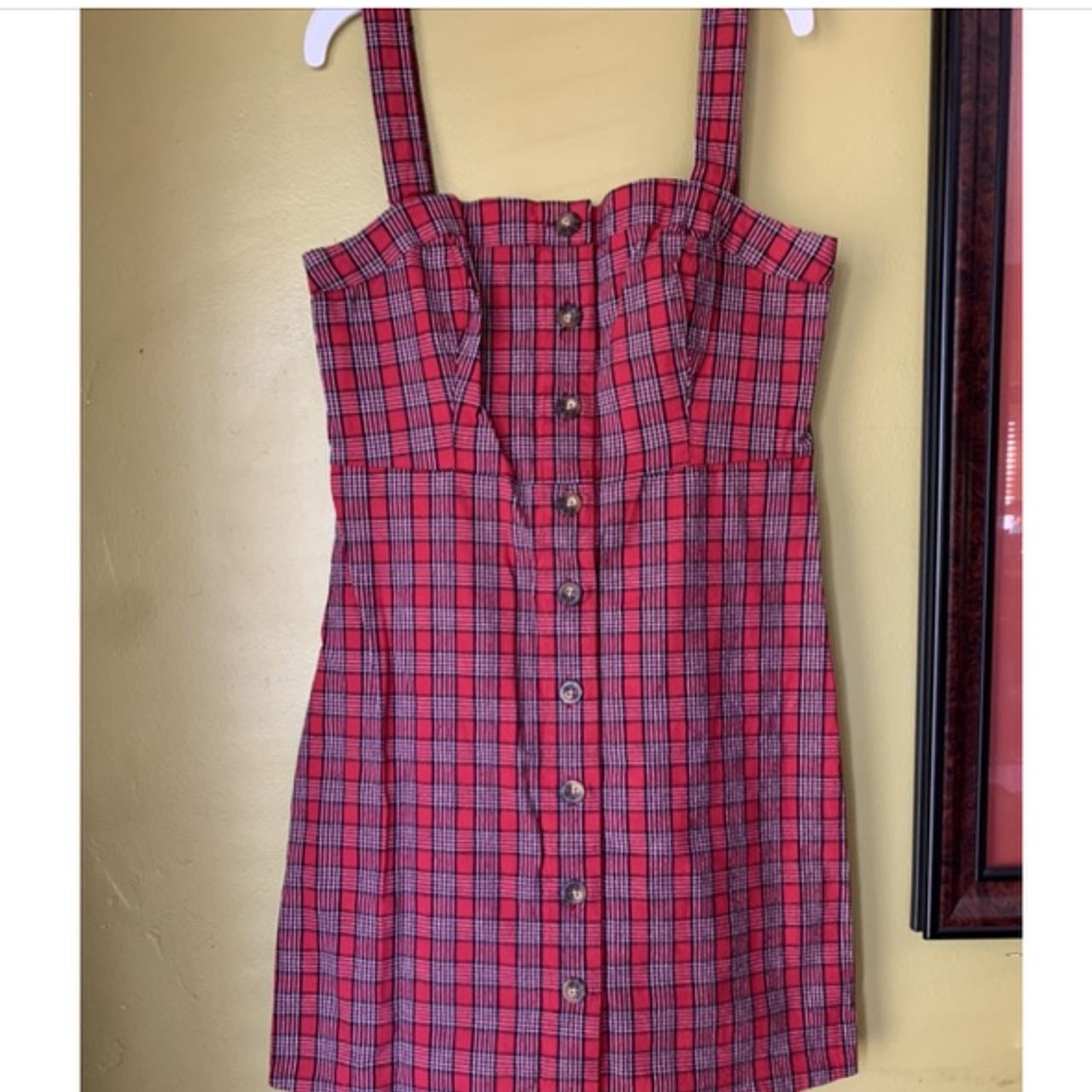 Hollister mini dress in red plaid, the straps are... - Depop