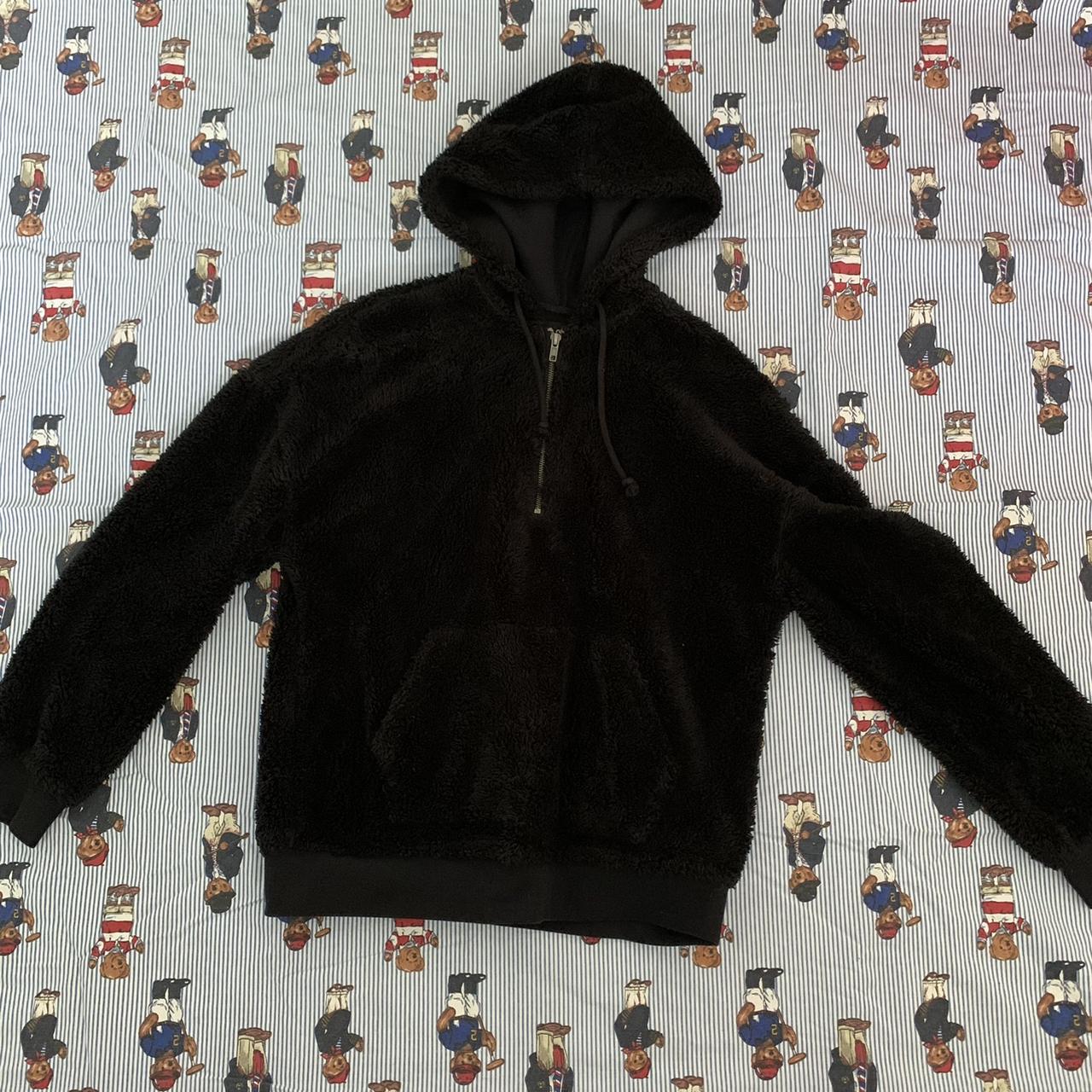 Black furry half zip up hoodie from pacsun Size... - Depop