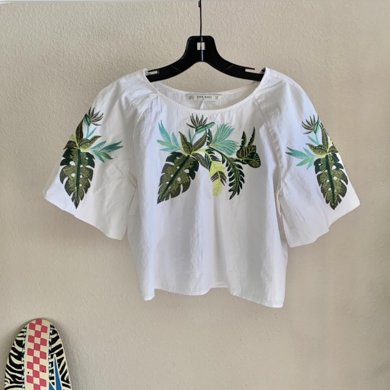 Zara EMBROIDERED LEAF TOP