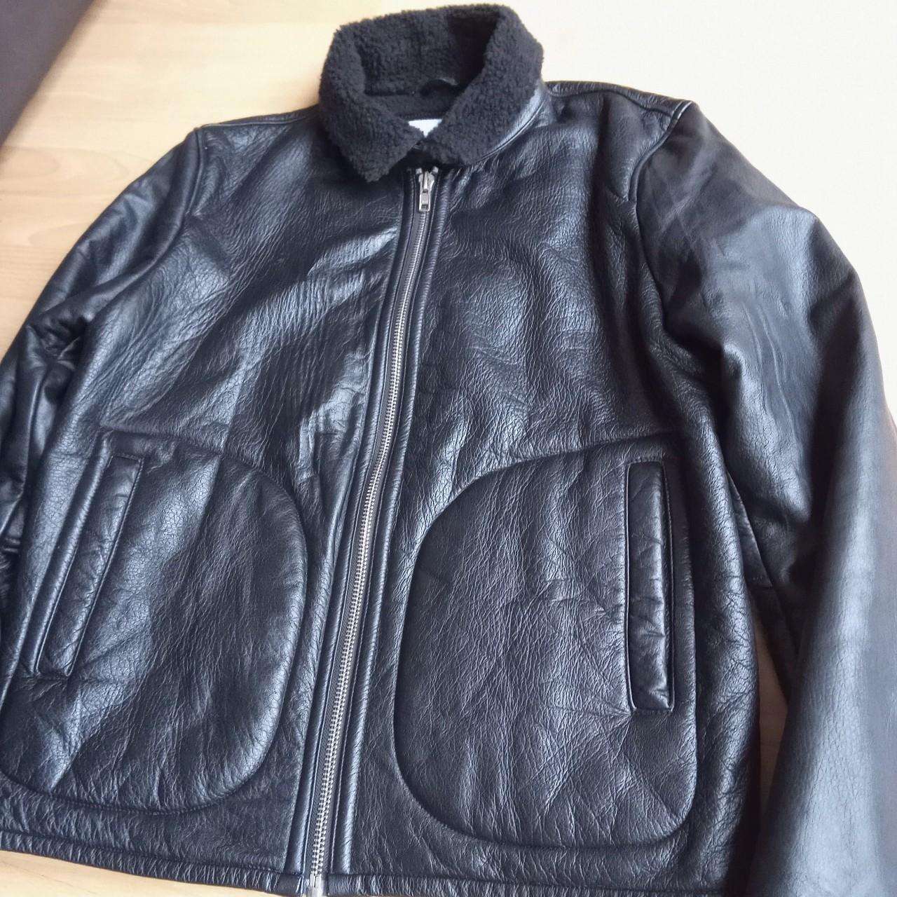 Men s bellfield black leather Sherpa lined aviator