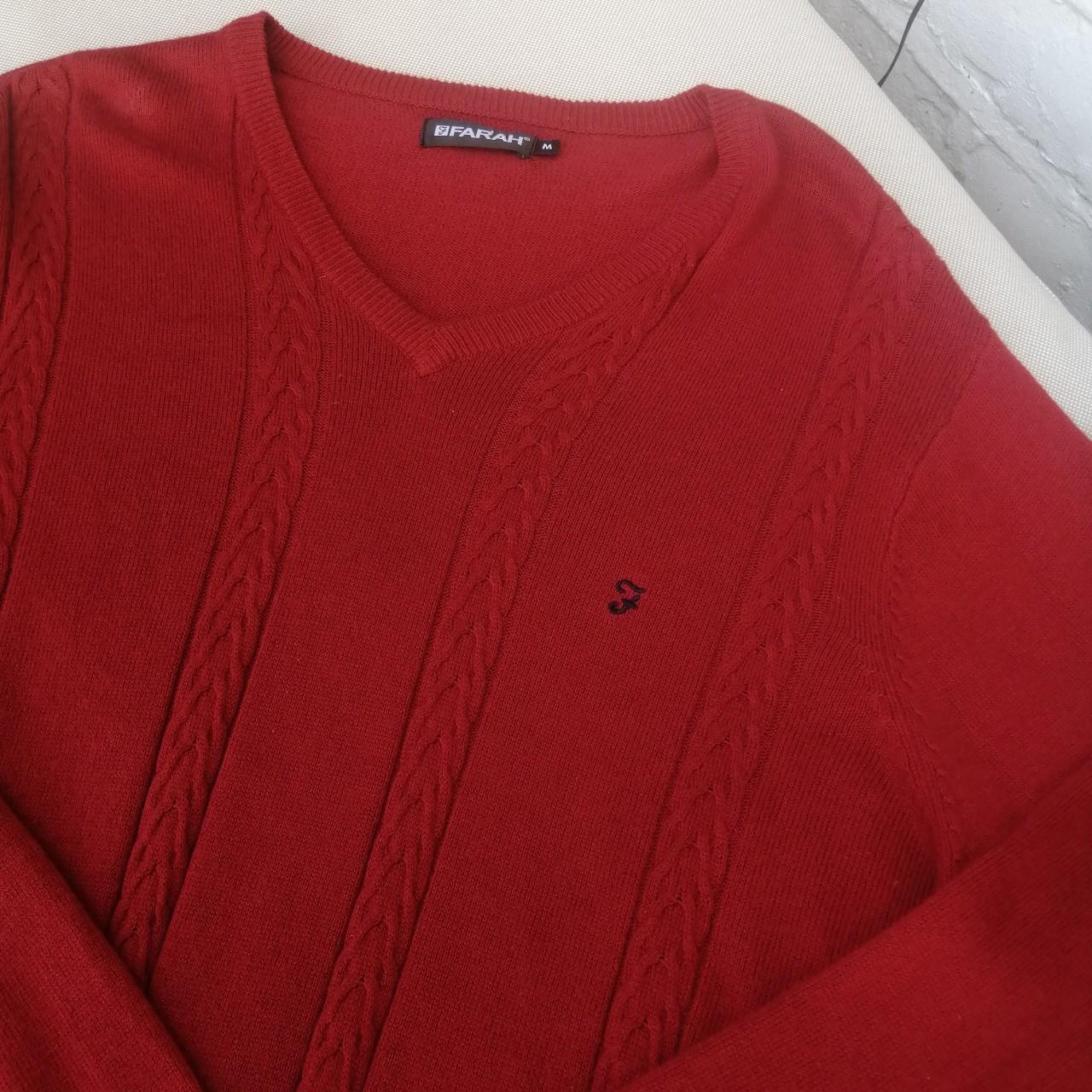 Mens vintage red farah v neck jumper Size medium Depop