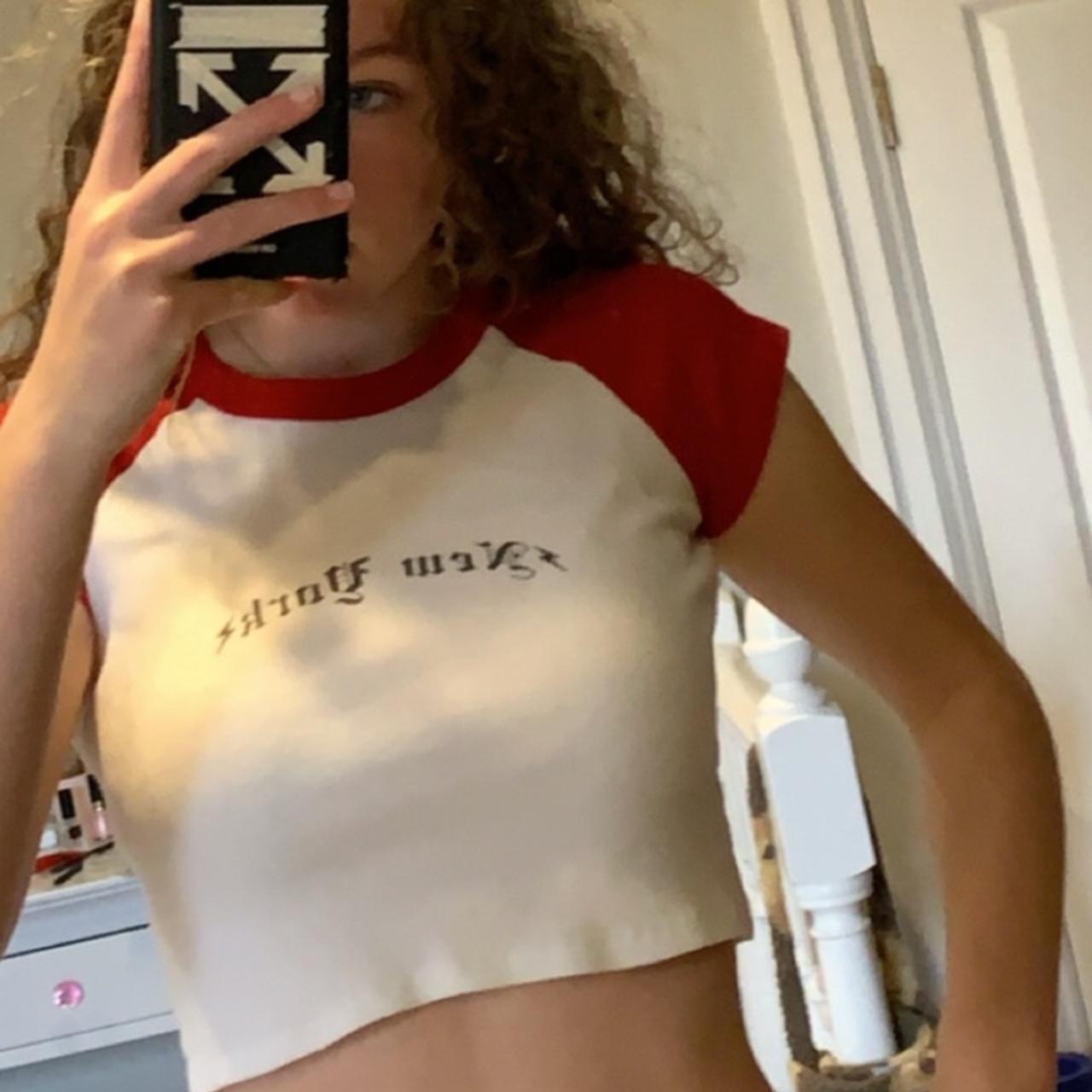 Brandy Melville Red New York Cropped Baby Tee Great Depop   P0 